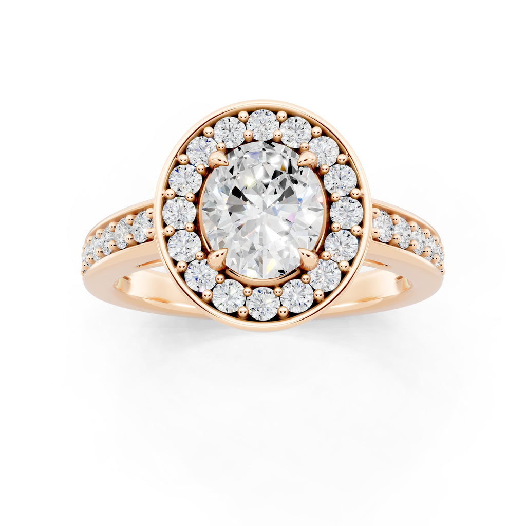 Customizable 0.55ct center Lab Diamond Oval cut Halo Paved Engagement Ring