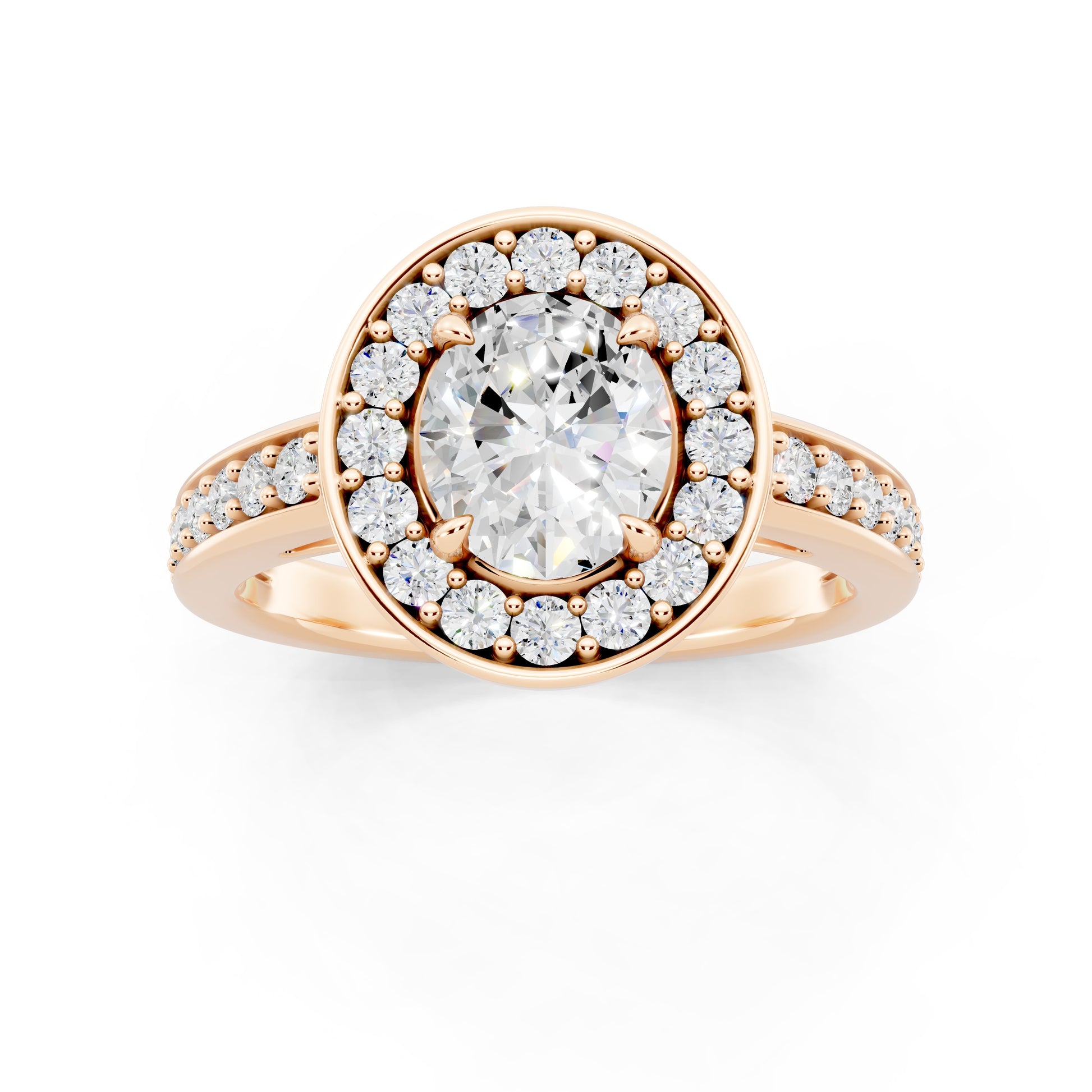 Customizable 0.55ct center Lab Diamond Oval cut Halo Paved Engagement Ring