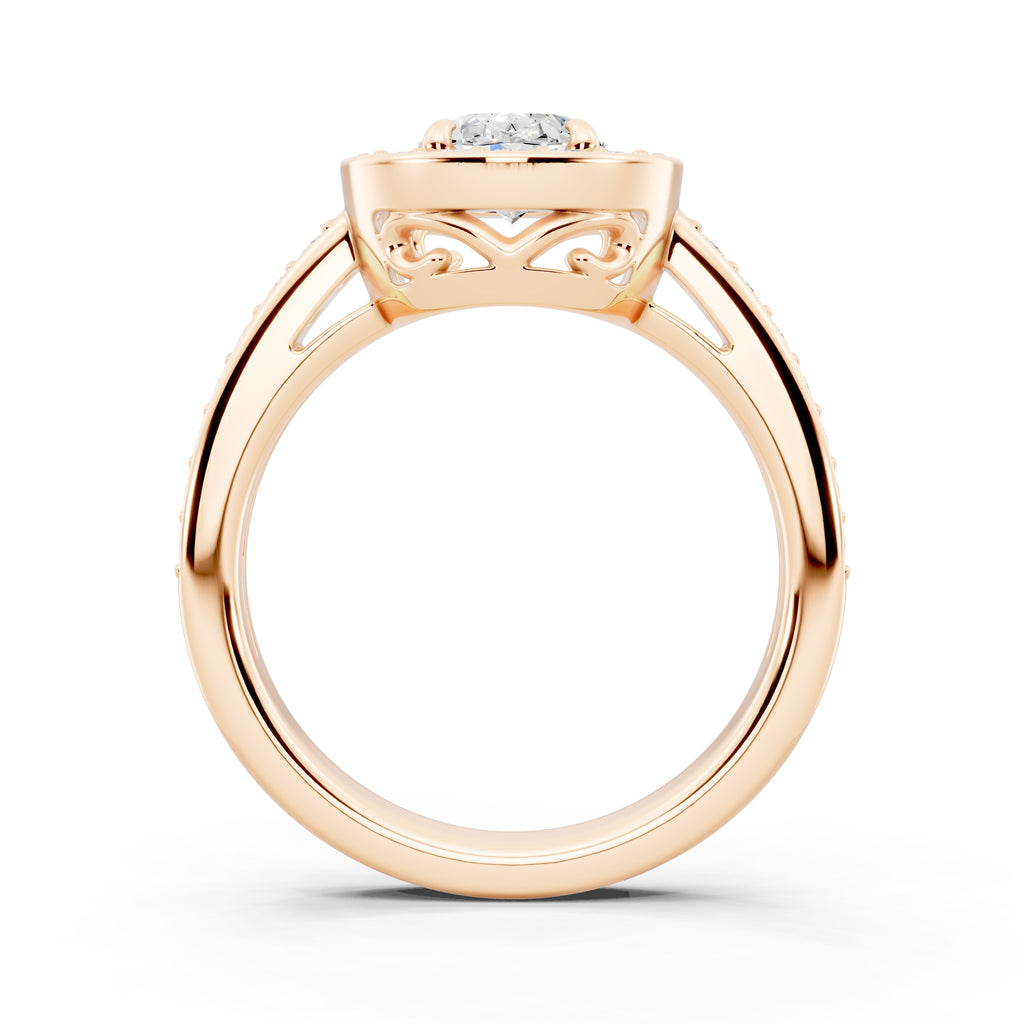Customizable 0.55ct center Lab Diamond Oval cut Halo Paved Engagement Ring