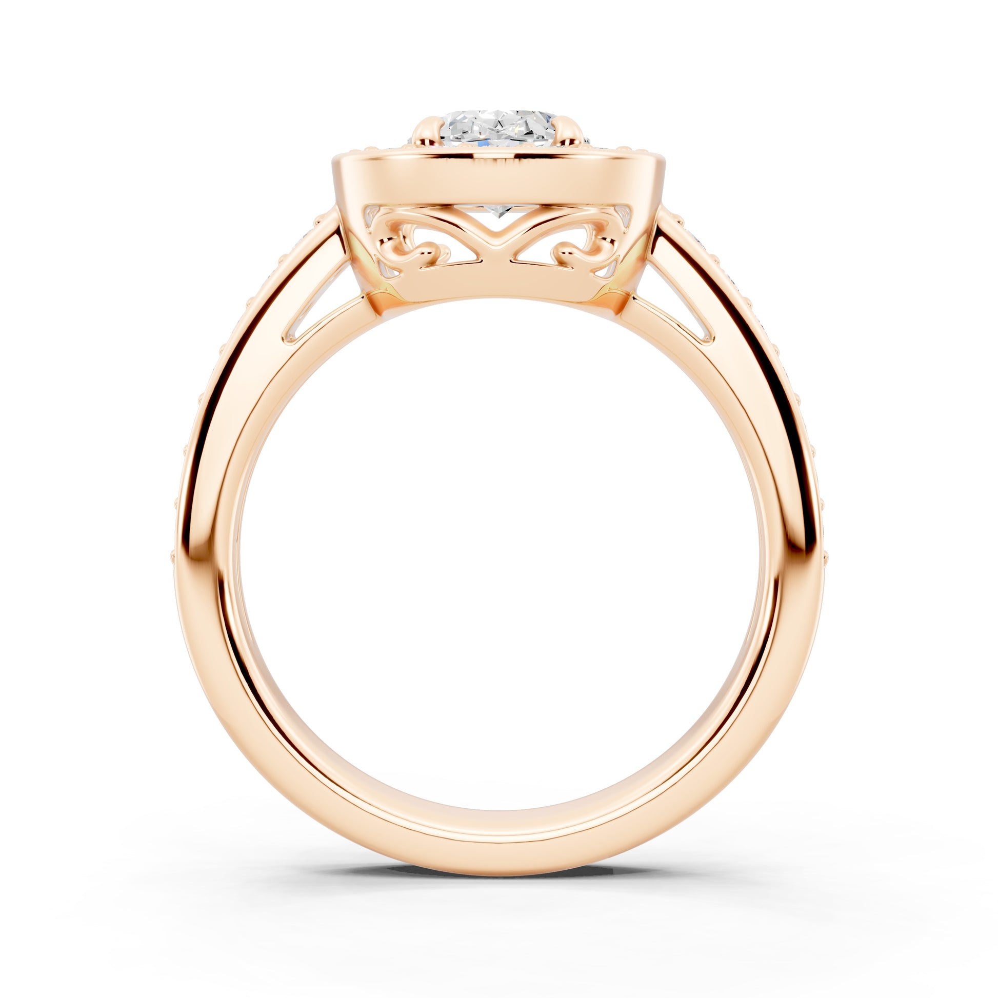 Customizable 0.55ct center Lab Diamond Oval cut Halo Paved Engagement Ring