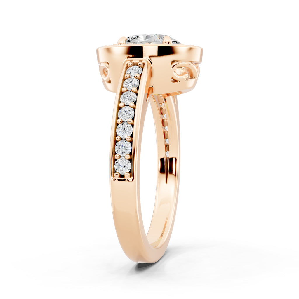 Customizable 0.55ct center Lab Diamond Oval cut Halo Paved Engagement Ring