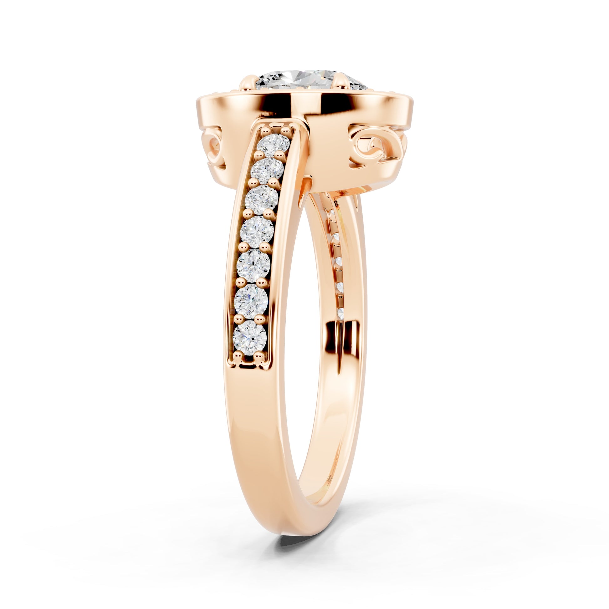 Customizable 0.55ct center Lab Diamond Oval cut Halo Paved Engagement Ring