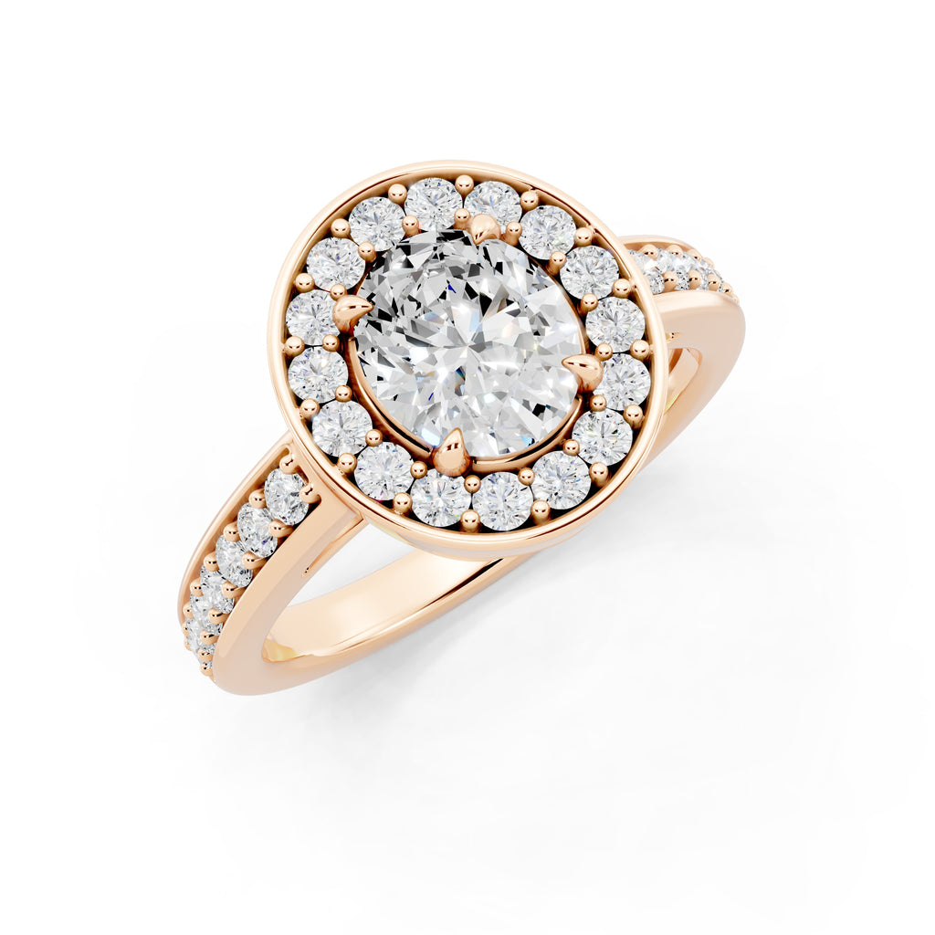 Customizable 0.55ct center Lab Diamond Oval cut Halo Paved Engagement Ring