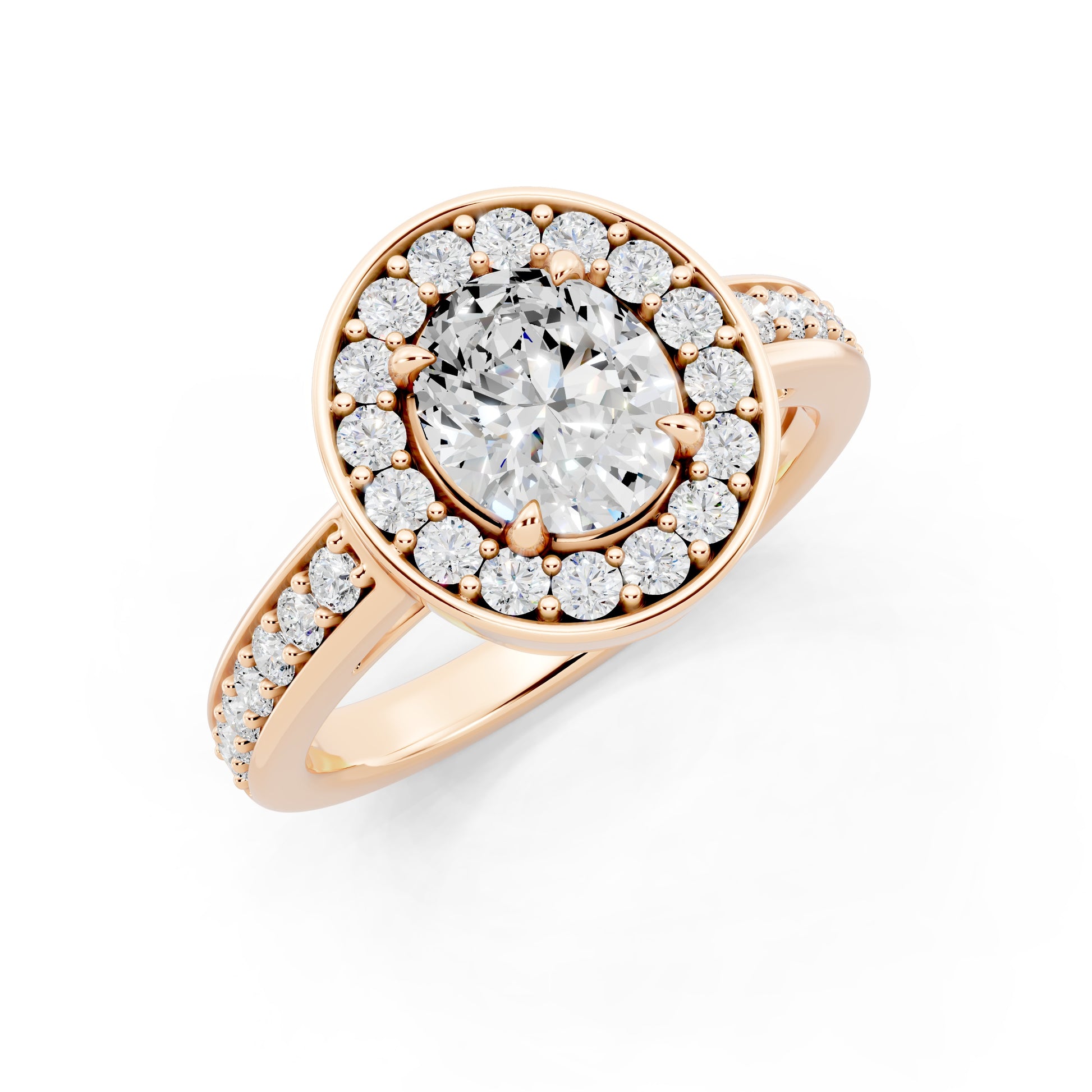 Customizable 0.55ct center Lab Diamond Oval cut Halo Paved Engagement Ring