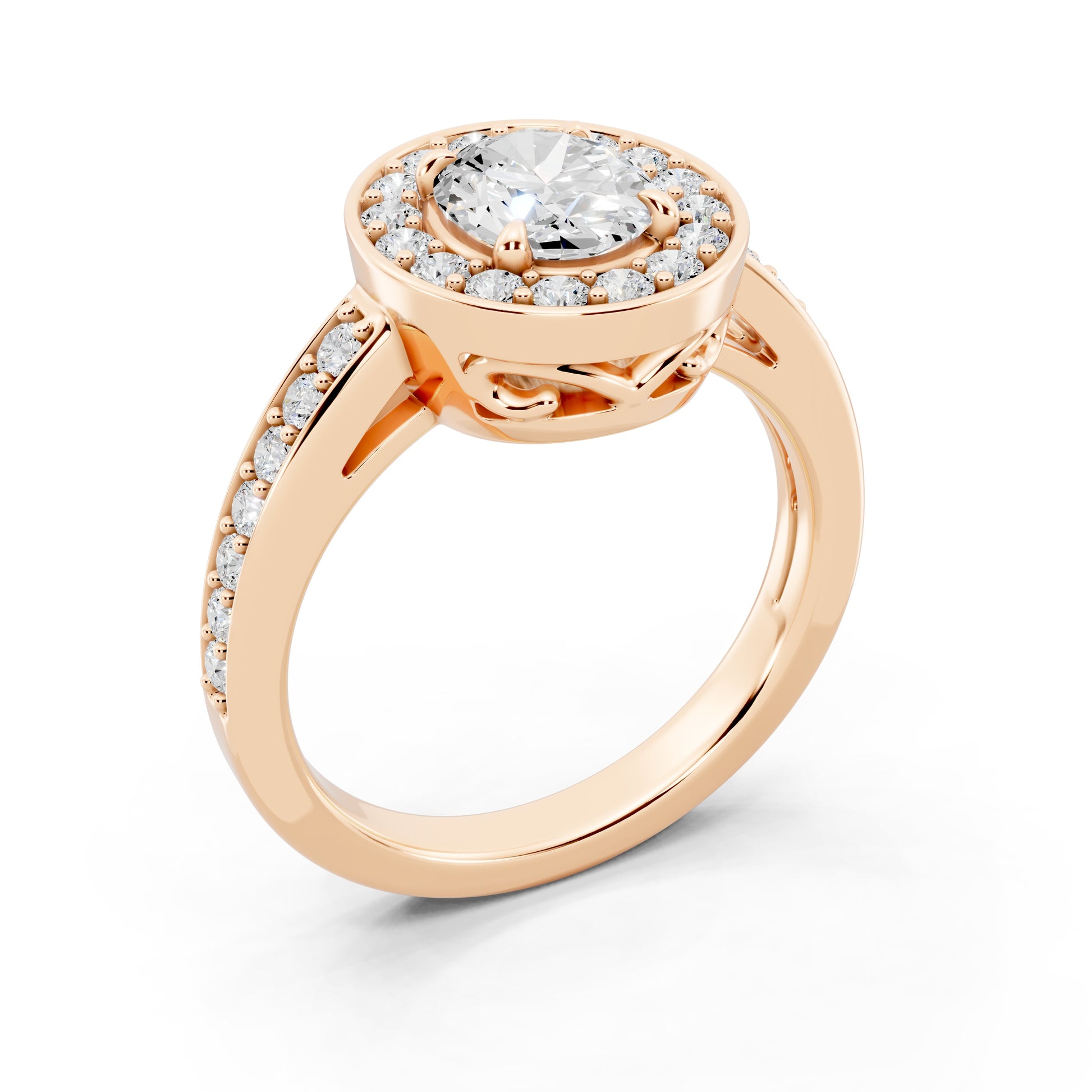 Customizable 0.55ct center Lab Diamond Oval cut Halo Paved Engagement Ring