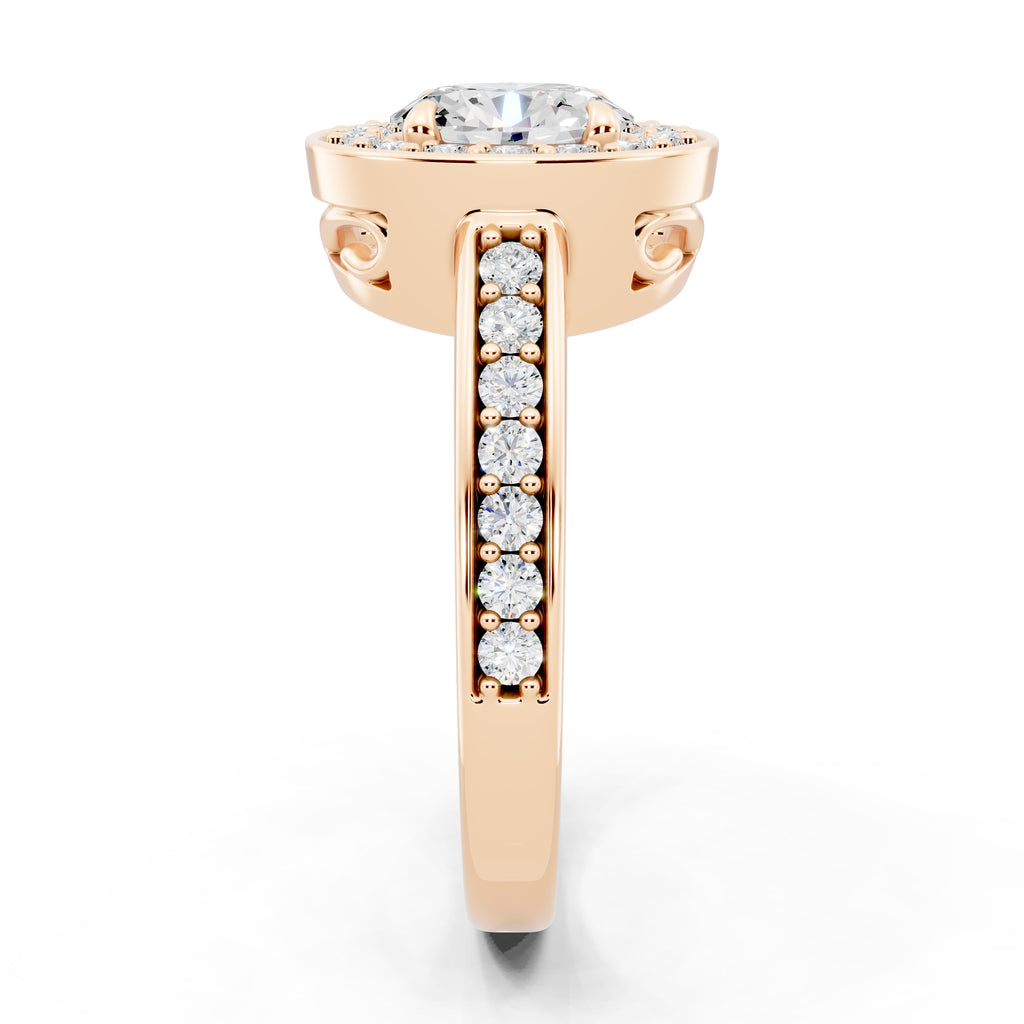 Customizable 0.55ct center Lab Diamond Oval cut Halo Paved Engagement Ring