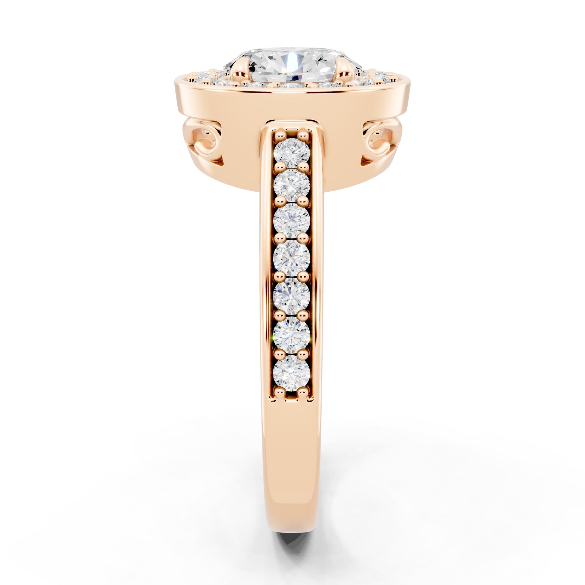 Customizable 0.55ct center Lab Diamond Oval cut Halo Paved Engagement Ring