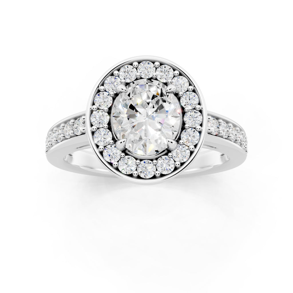 Customizable 0.55ct center Lab Diamond Oval cut Halo Paved Engagement Ring