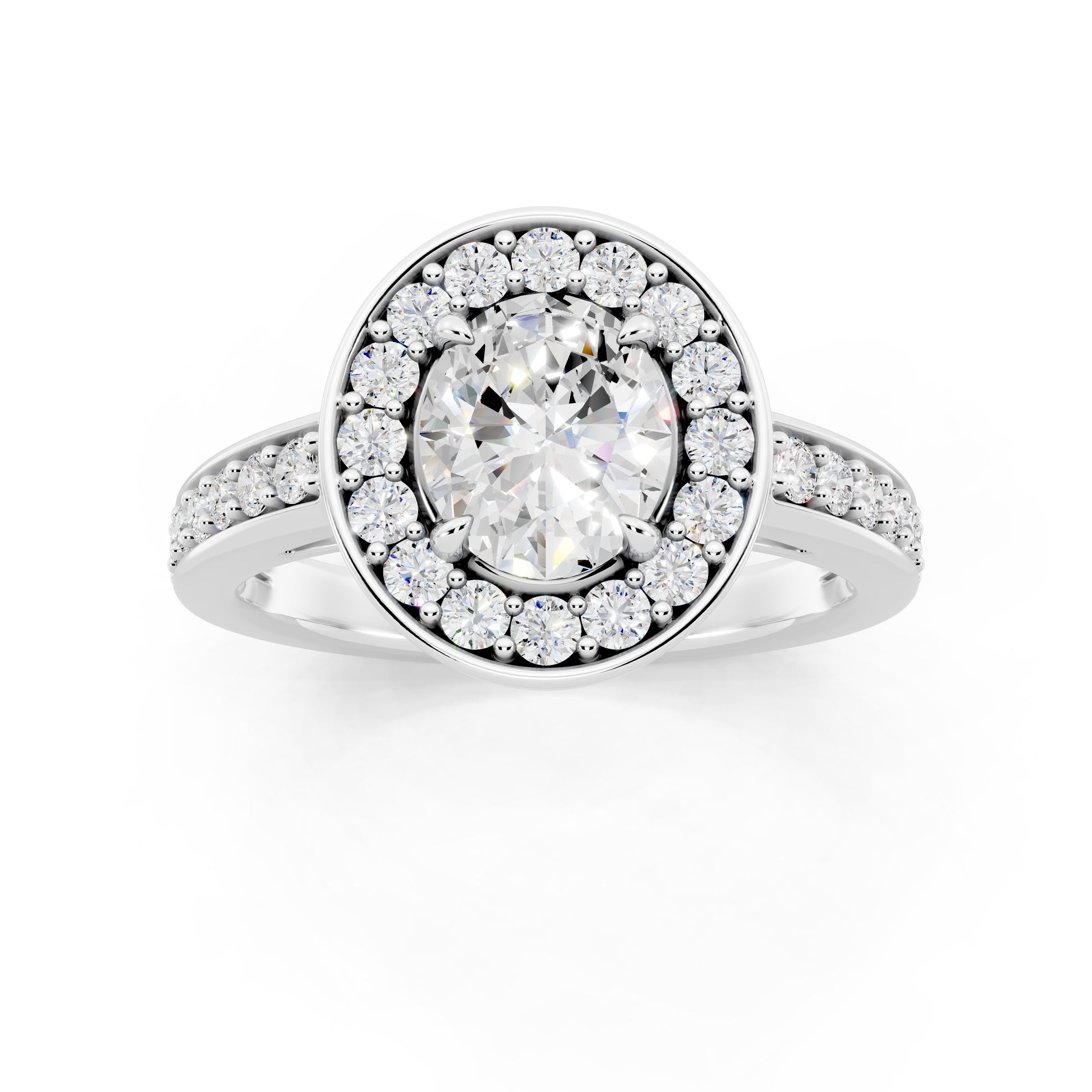 Customizable 0.55ct center Lab Diamond Oval cut Halo Paved Engagement Ring