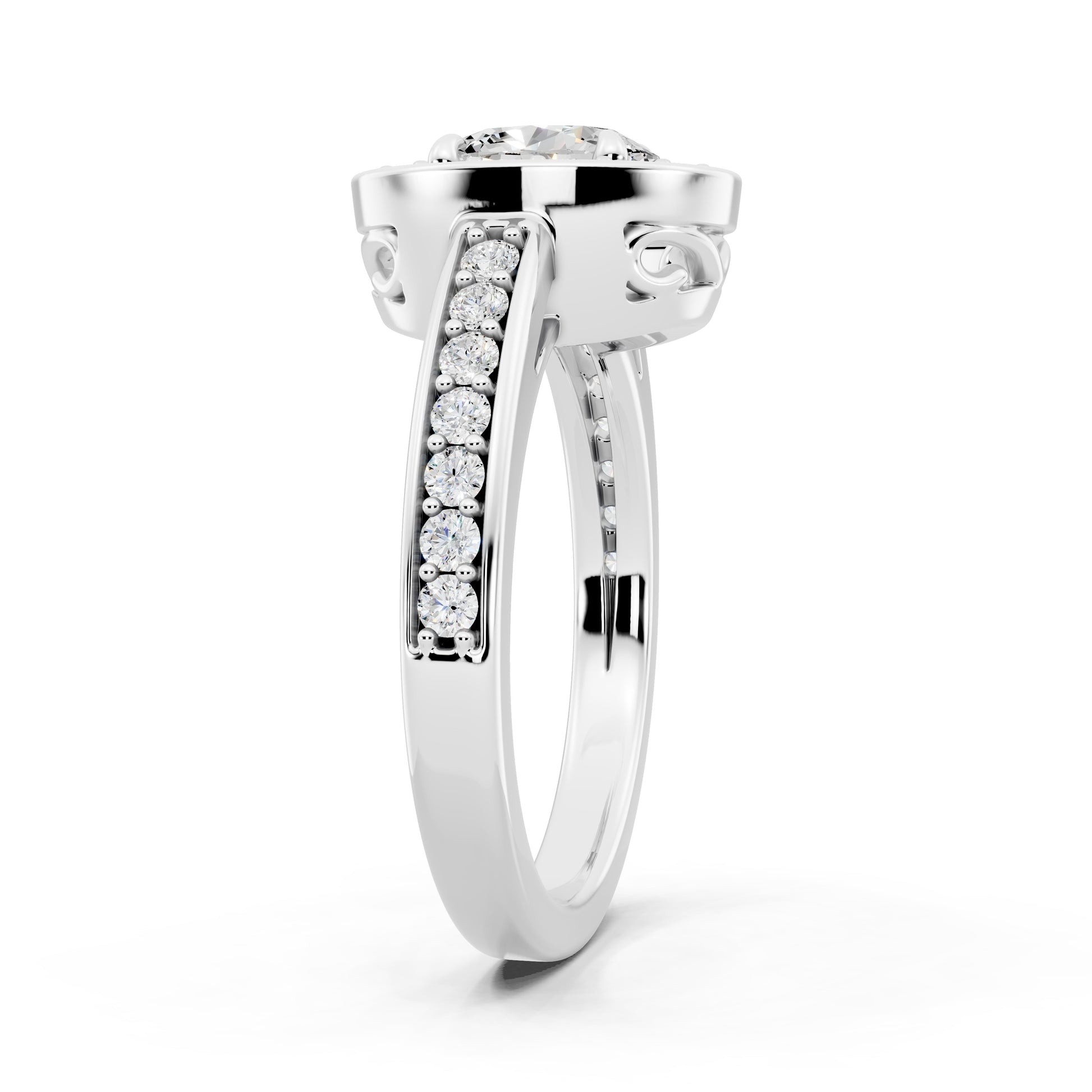 Customizable 0.55ct center Lab Diamond Oval cut Halo Paved Engagement Ring