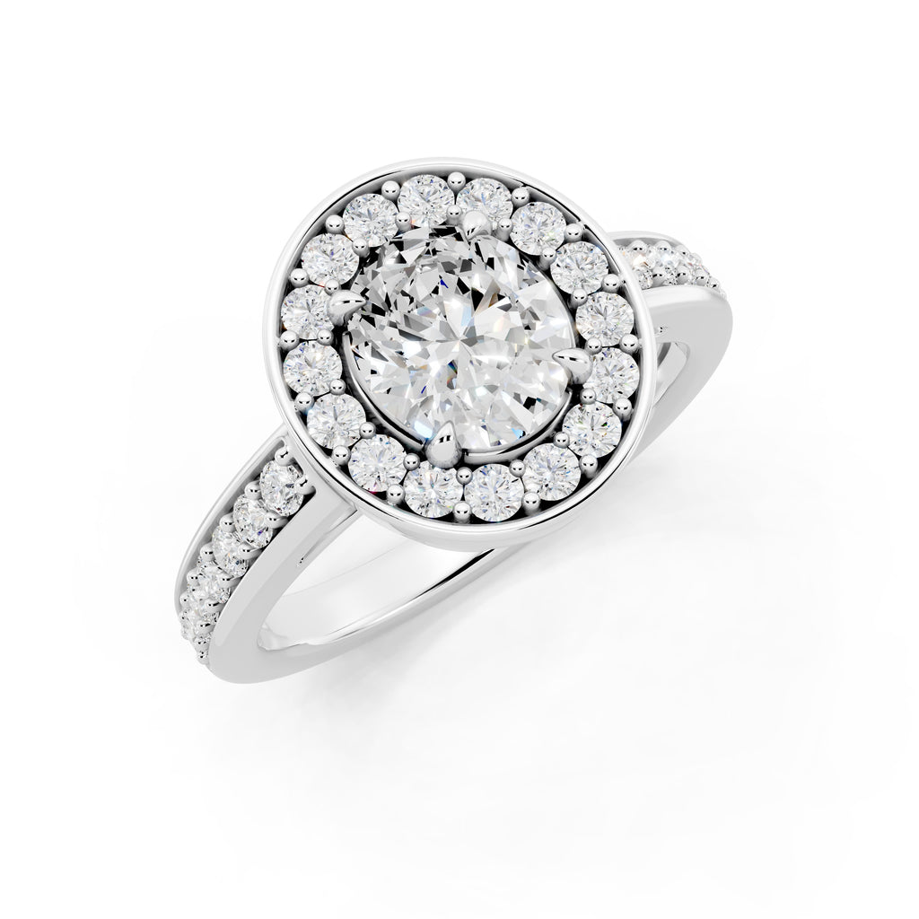 Customizable 0.55ct center Lab Diamond Oval cut Halo Paved Engagement Ring