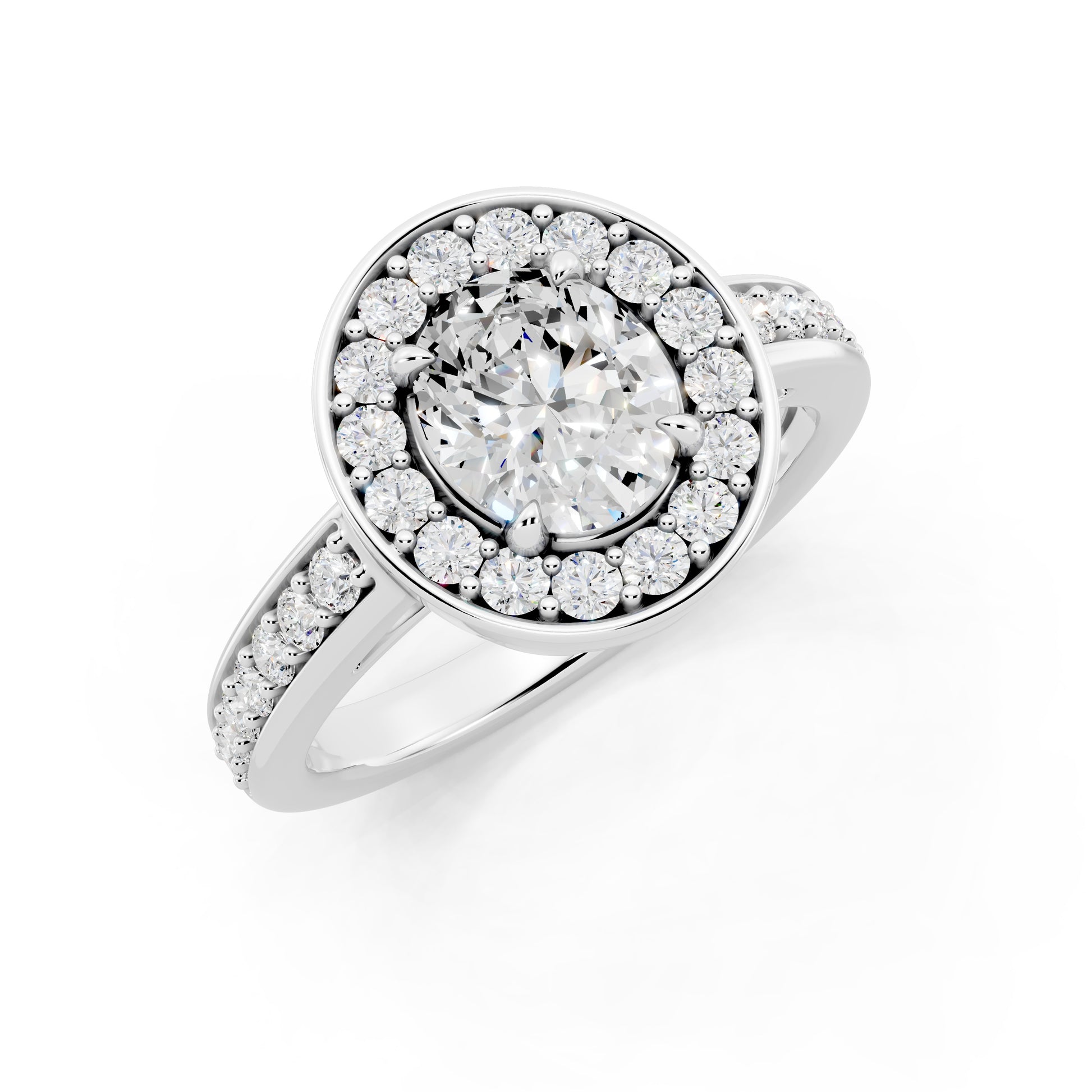 Customizable 0.55ct center Lab Diamond Oval cut Halo Paved Engagement Ring