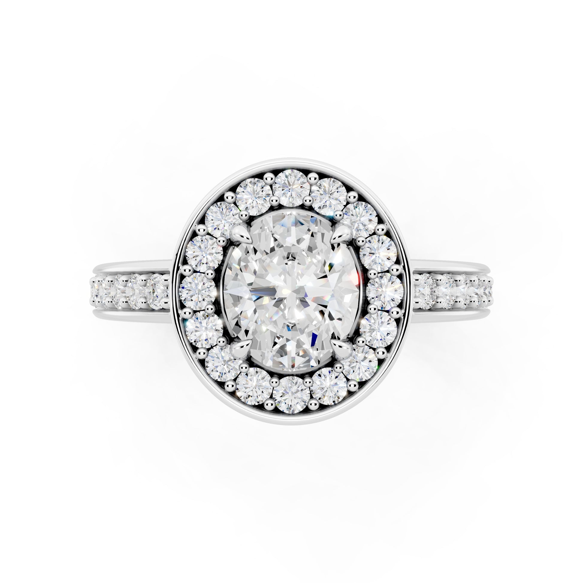 Customizable 0.55ct center Lab Diamond Oval cut Halo Paved Engagement Ring
