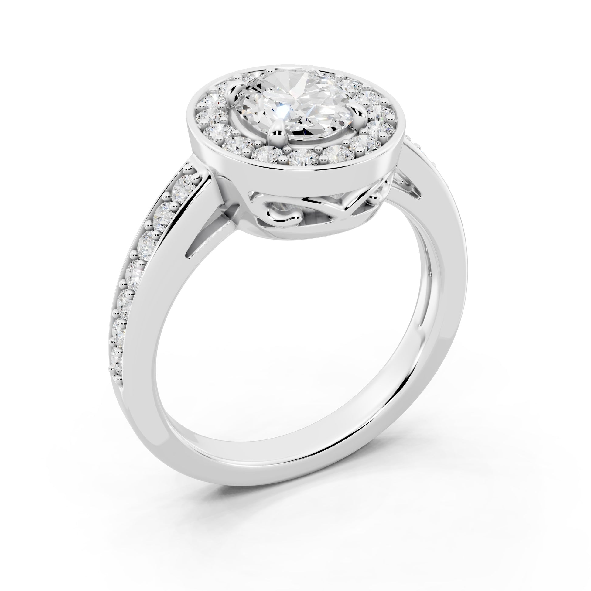 Customizable 0.55ct center Lab Diamond Oval cut Halo Paved Engagement Ring