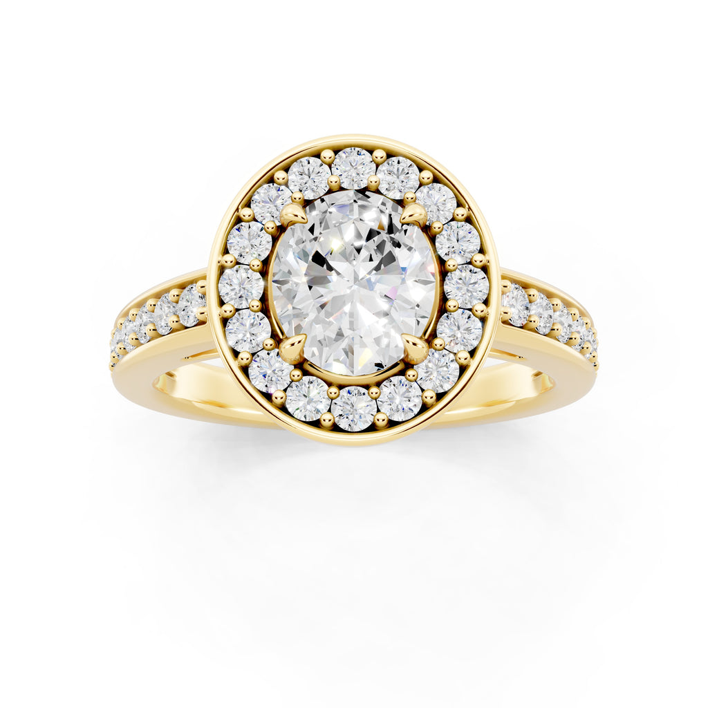 Customizable 0.55ct center Lab Diamond Oval cut Halo Paved Engagement Ring