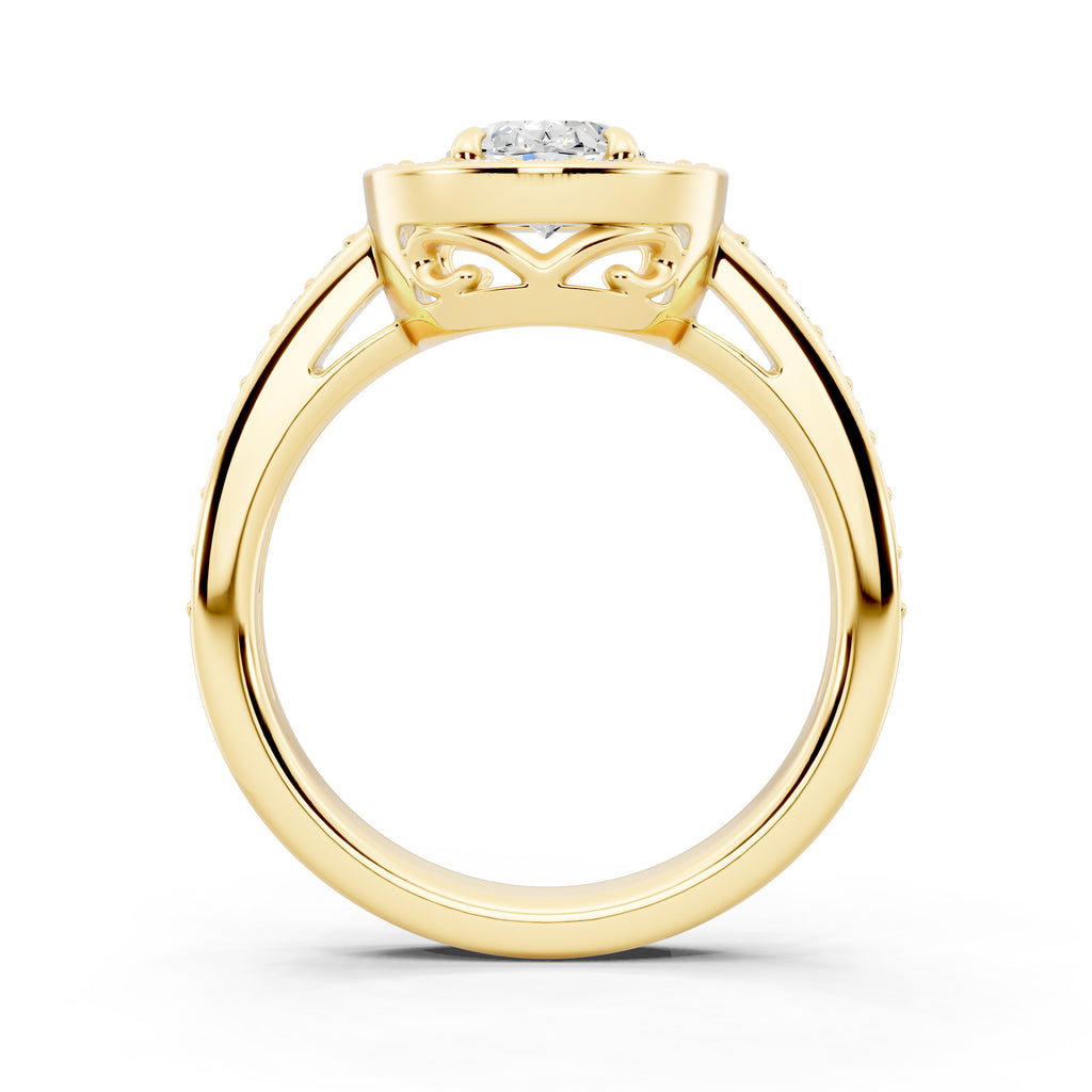 Customizable 0.55ct center Lab Diamond Oval cut Halo Paved Engagement Ring