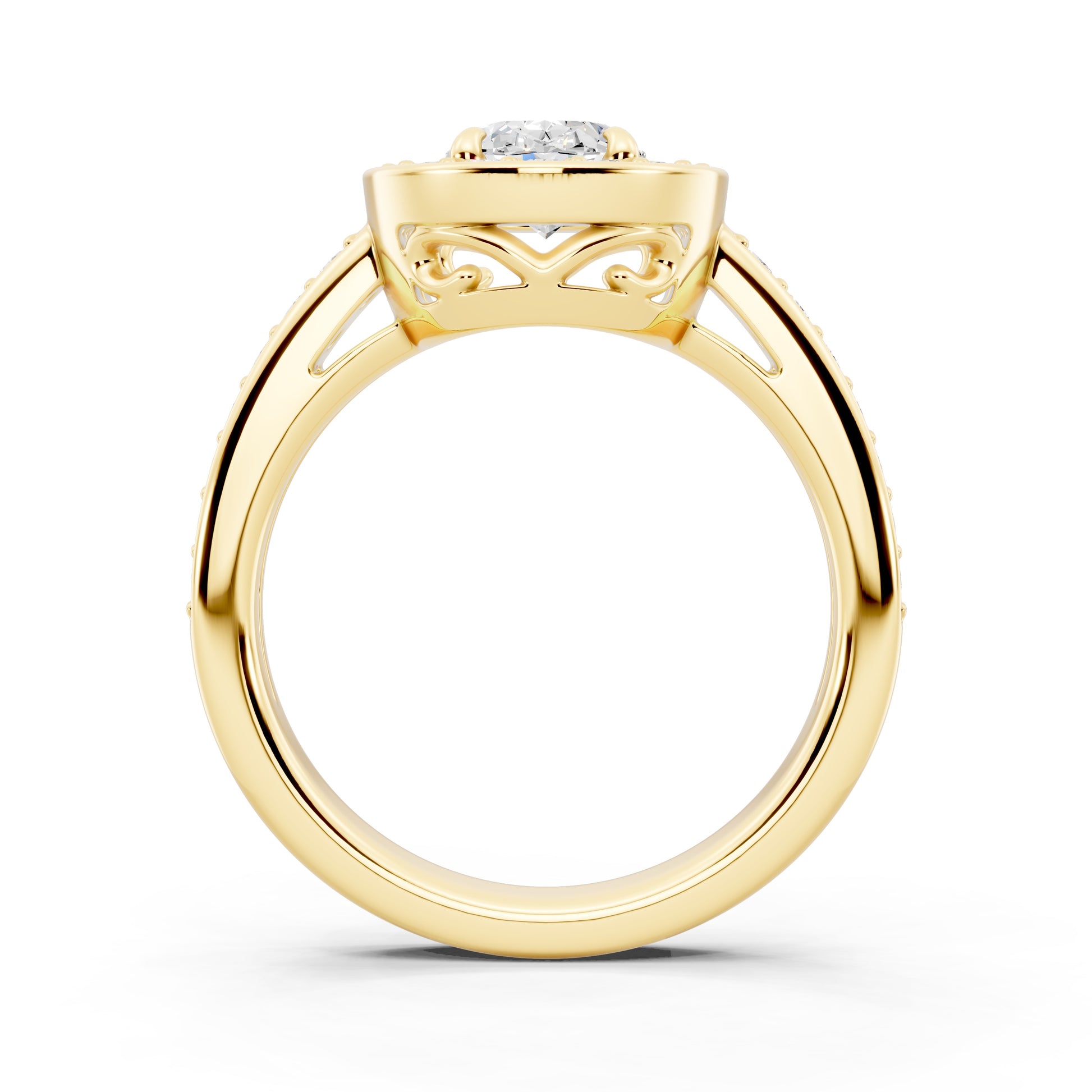 Customizable 0.55ct center Lab Diamond Oval cut Halo Paved Engagement Ring