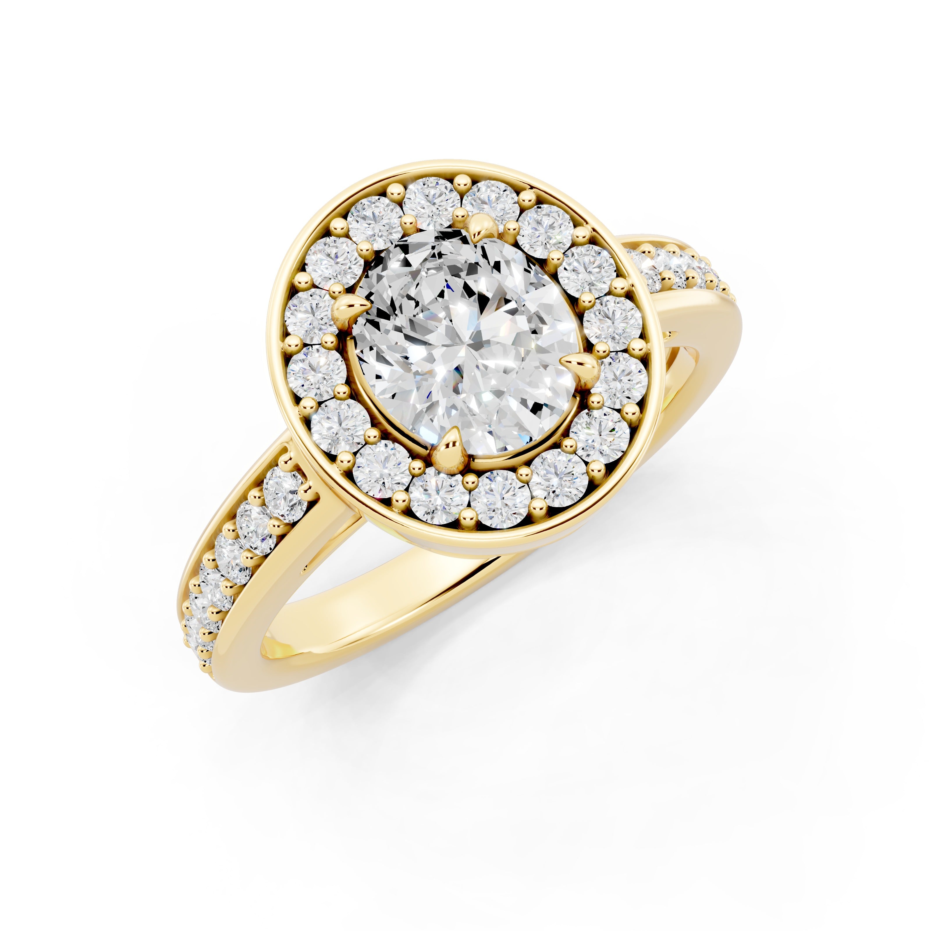 Bague de fiançailles personnalisable avec diamant de laboratoire ovale de 0,55 carat, coupe halo, pavée