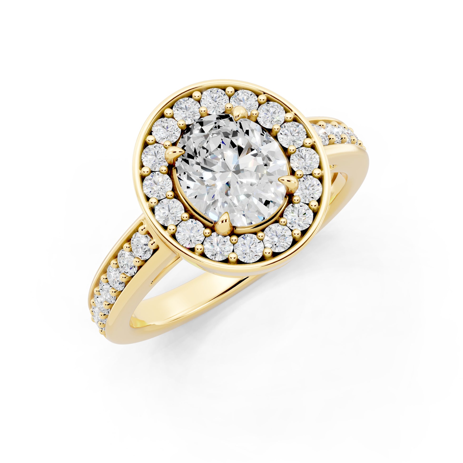 Customizable 0.55ct center Lab Diamond Oval cut Halo Paved Engagement Ring