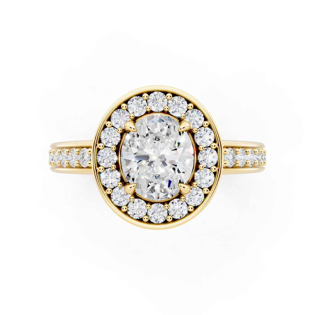 Customizable 0.55ct center Lab Diamond Oval cut Halo Paved Engagement Ring