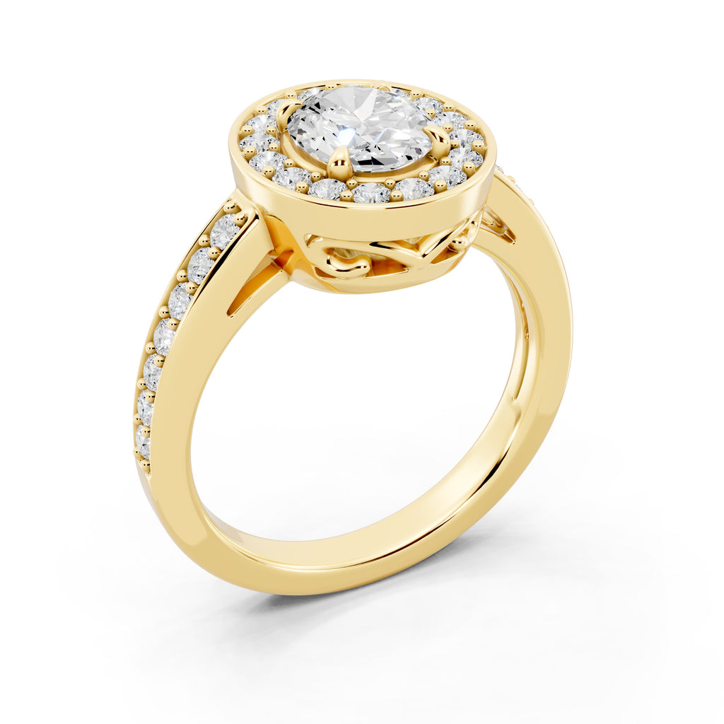 Customizable 0.55ct center Lab Diamond Oval cut Halo Paved Engagement Ring