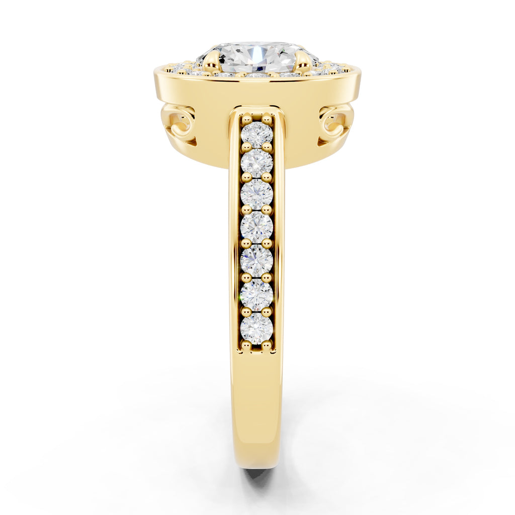 Customizable 0.55ct center Lab Diamond Oval cut Halo Paved Engagement Ring