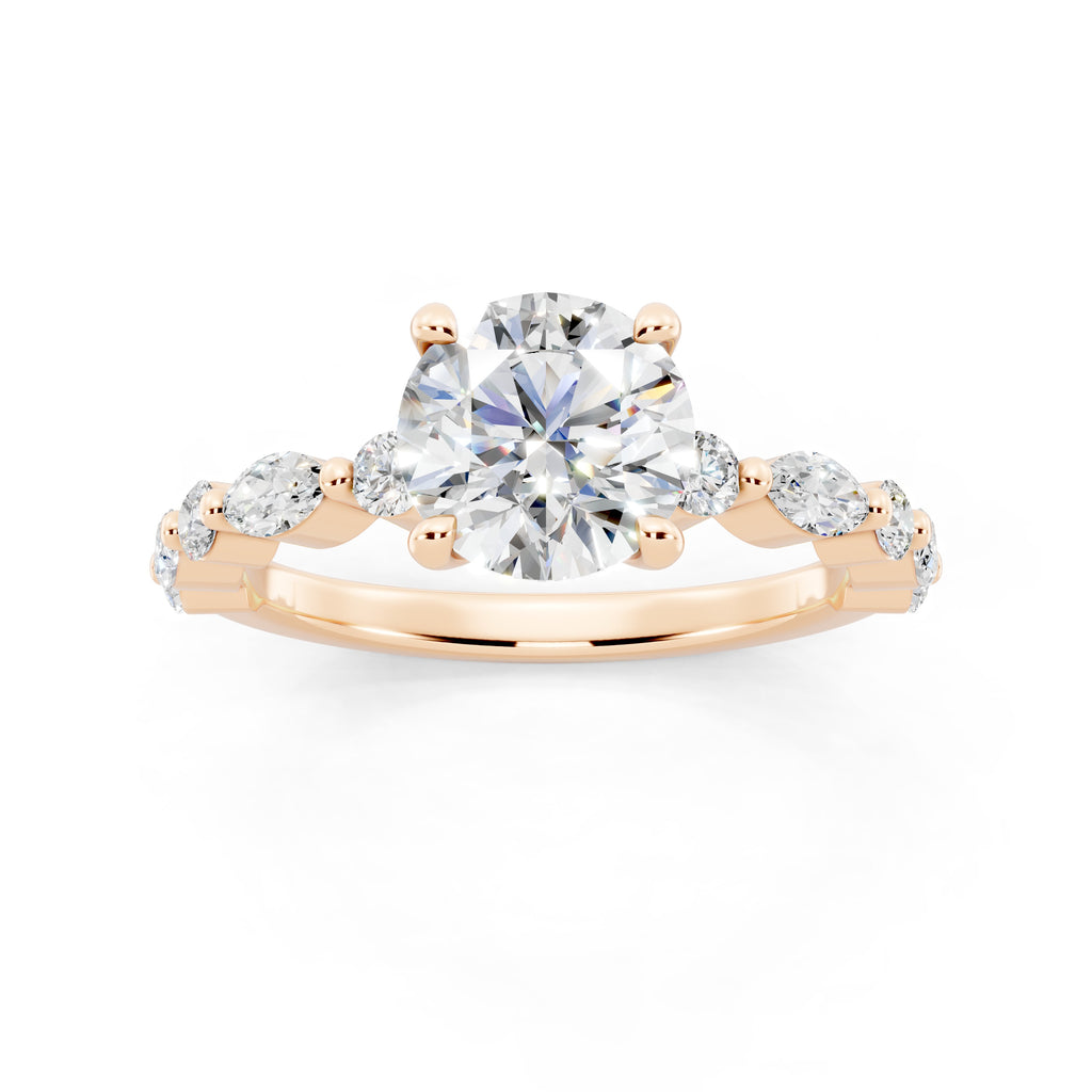 Customizable 1.3ct Round Cut Pavé Lab Diamond Engagement Ring with Marquise sides