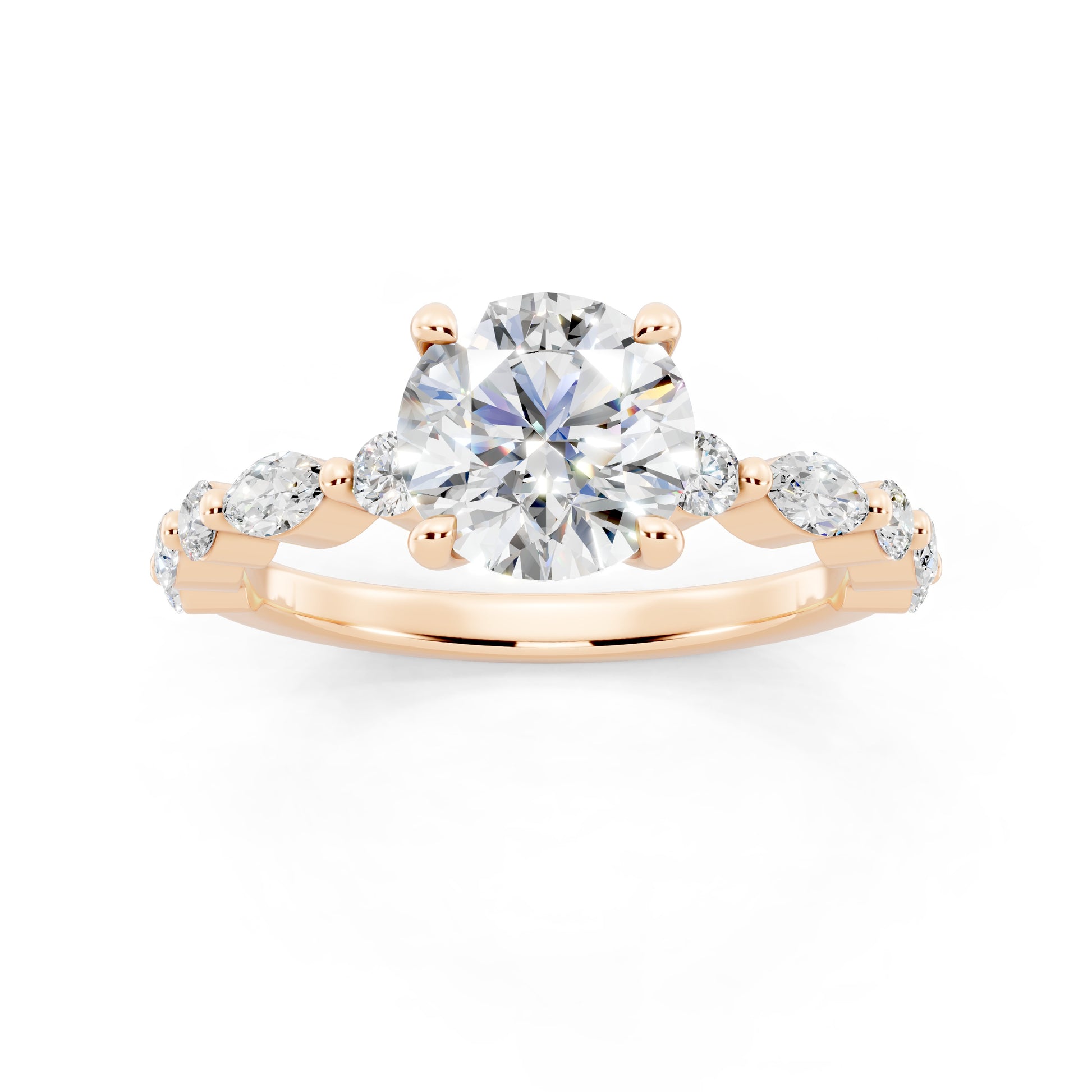 Customizable 1.3ct Round Cut Pavé Lab Diamond Engagement Ring with Marquise sides