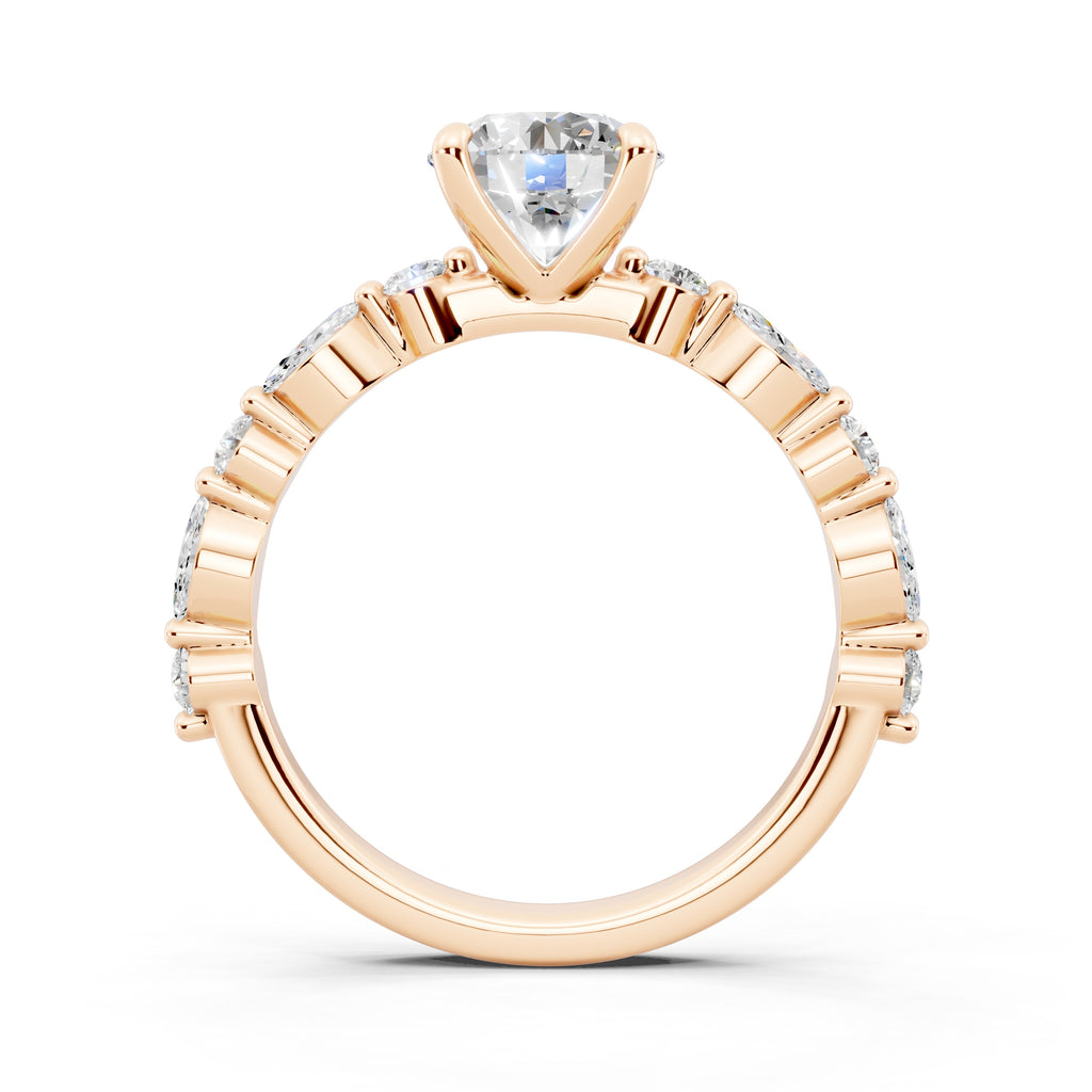 Customizable 1.3ct Round Cut Pavé Lab Diamond Engagement Ring with Marquise sides