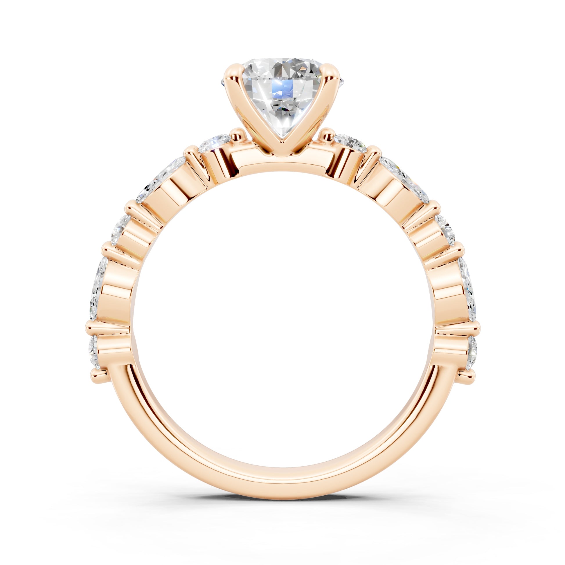 Customizable 1.3ct Round Cut Pavé Lab Diamond Engagement Ring with Marquise sides