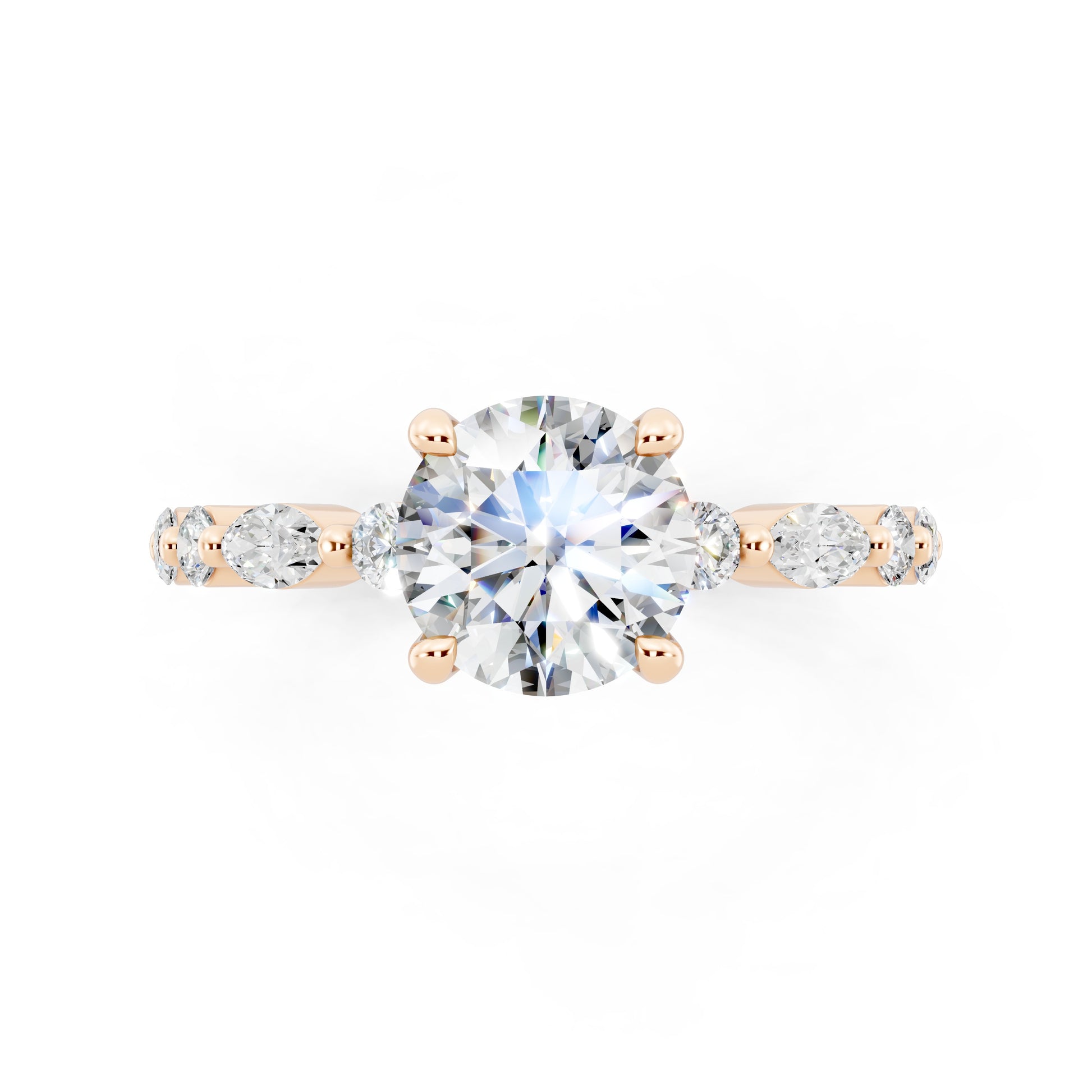 Customizable 1.3ct Round Cut Pavé Lab Diamond Engagement Ring with Marquise sides
