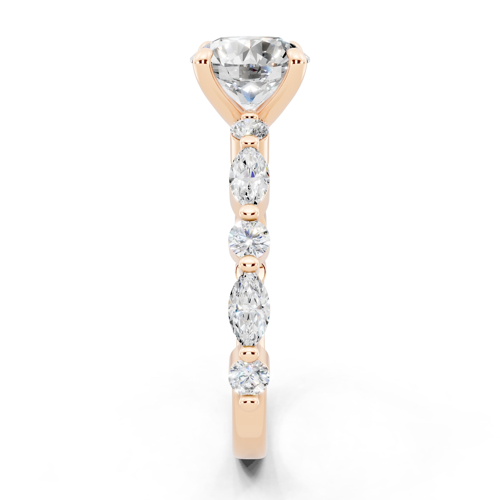 Customizable 1.3ct Round Cut Pavé Lab Diamond Engagement Ring with Marquise sides
