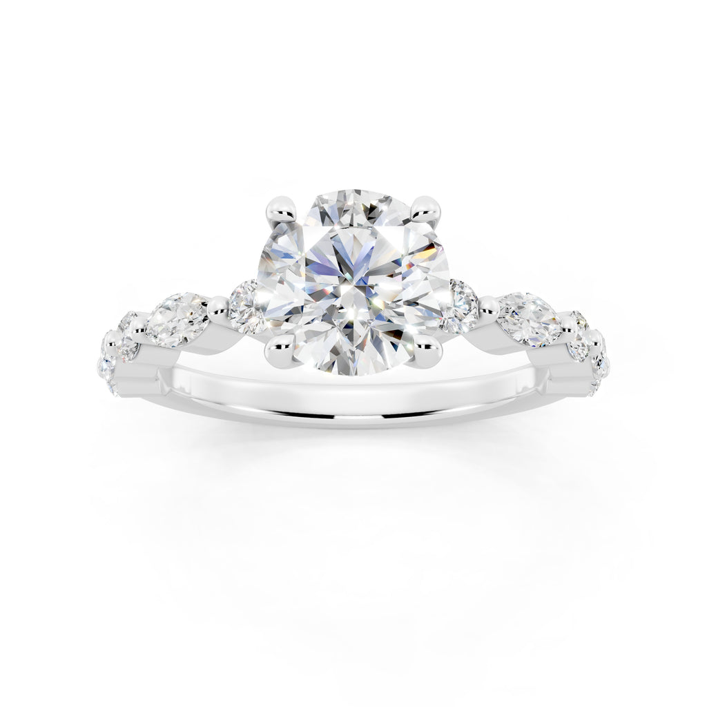 Customizable 1.3ct Round Cut Pavé Lab Diamond Engagement Ring with Marquise sides