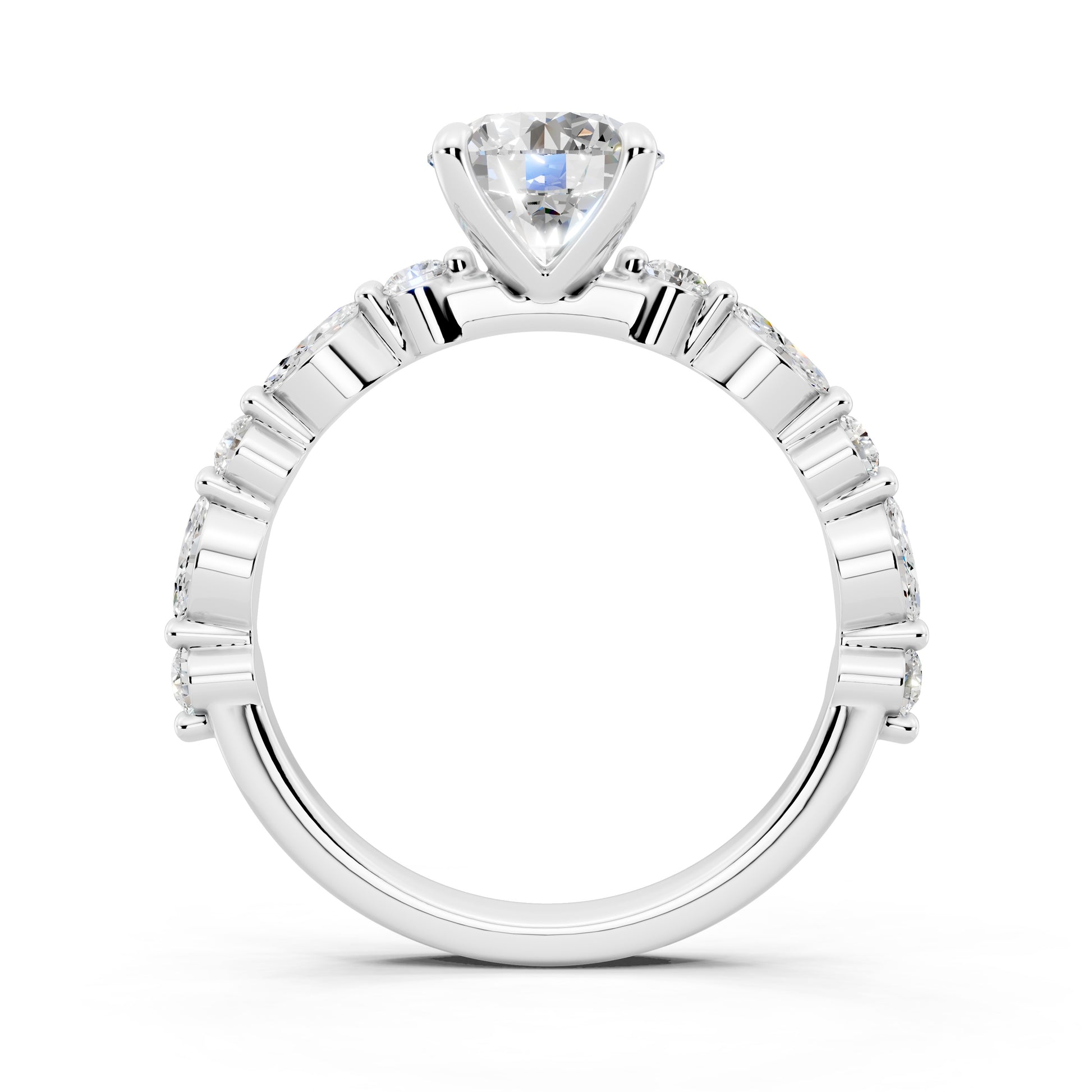 Customizable 1.3ct Round Cut Pavé Lab Diamond Engagement Ring with Marquise sides