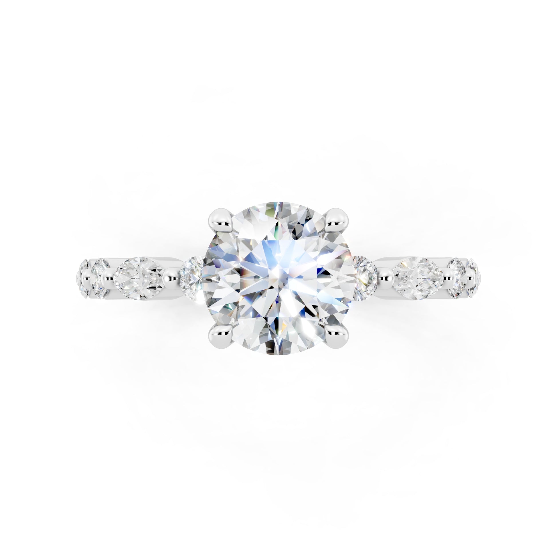 Customizable 1.3ct Round Cut Pavé Lab Diamond Engagement Ring with Marquise sides