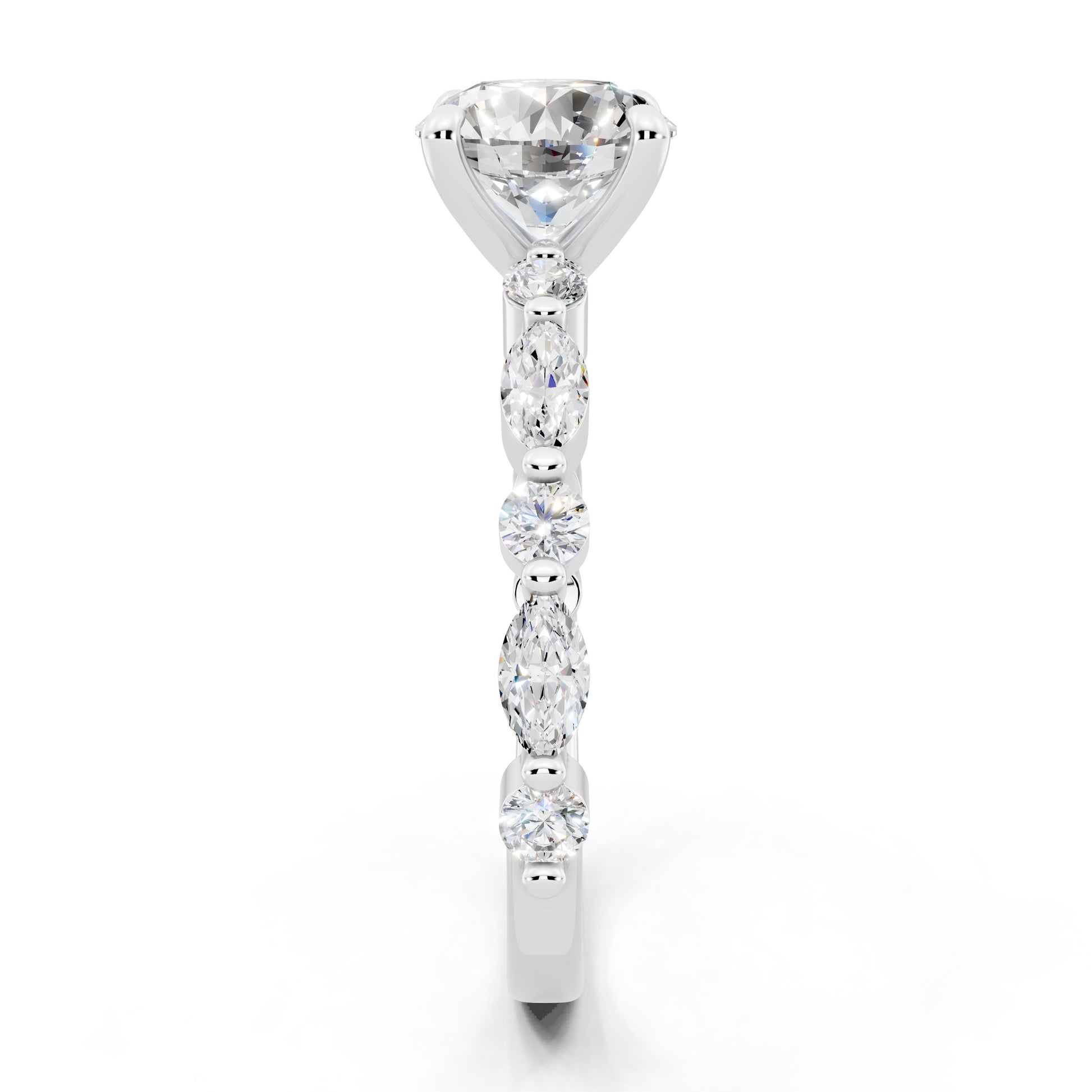 Customizable 1.3ct Round Cut Pavé Lab Diamond Engagement Ring with Marquise sides