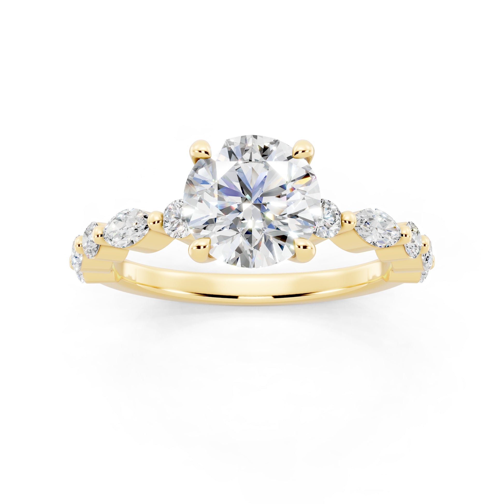 Customizable 1.3ct Round Cut Pavé Lab Diamond Engagement Ring with Marquise sides