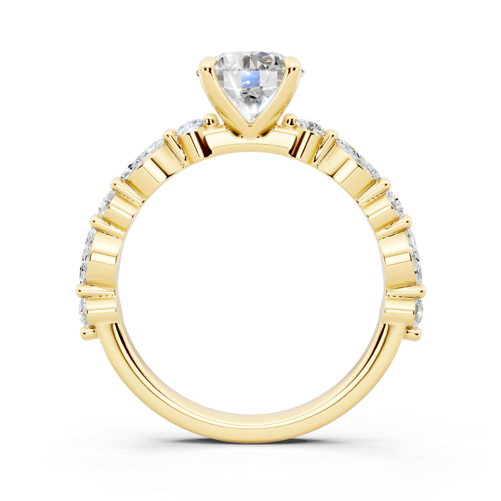 Customizable 1.3ct Round Cut Pavé Lab Diamond Engagement Ring with Marquise sides