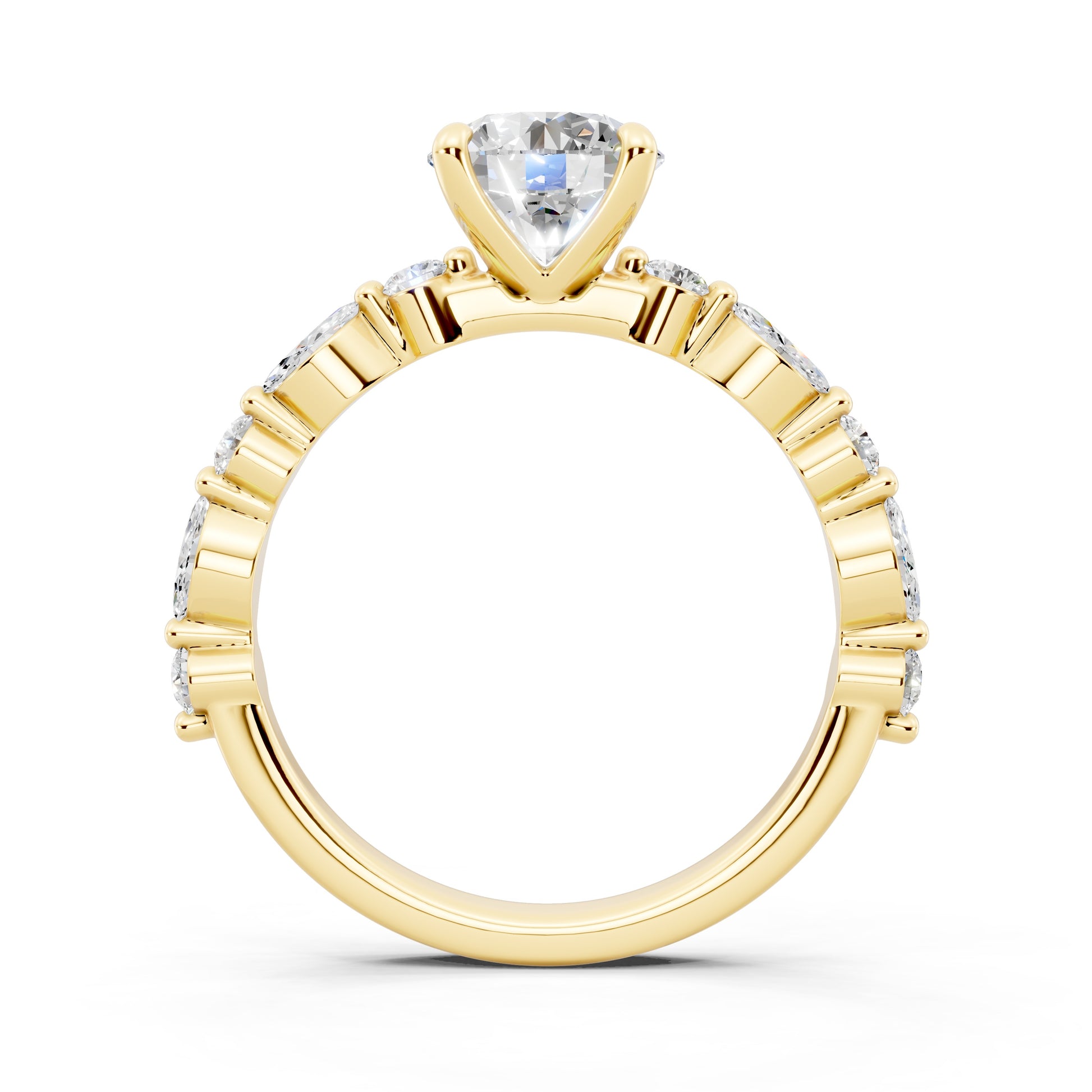 Customizable 1.3ct Round Cut Pavé Lab Diamond Engagement Ring with Marquise sides