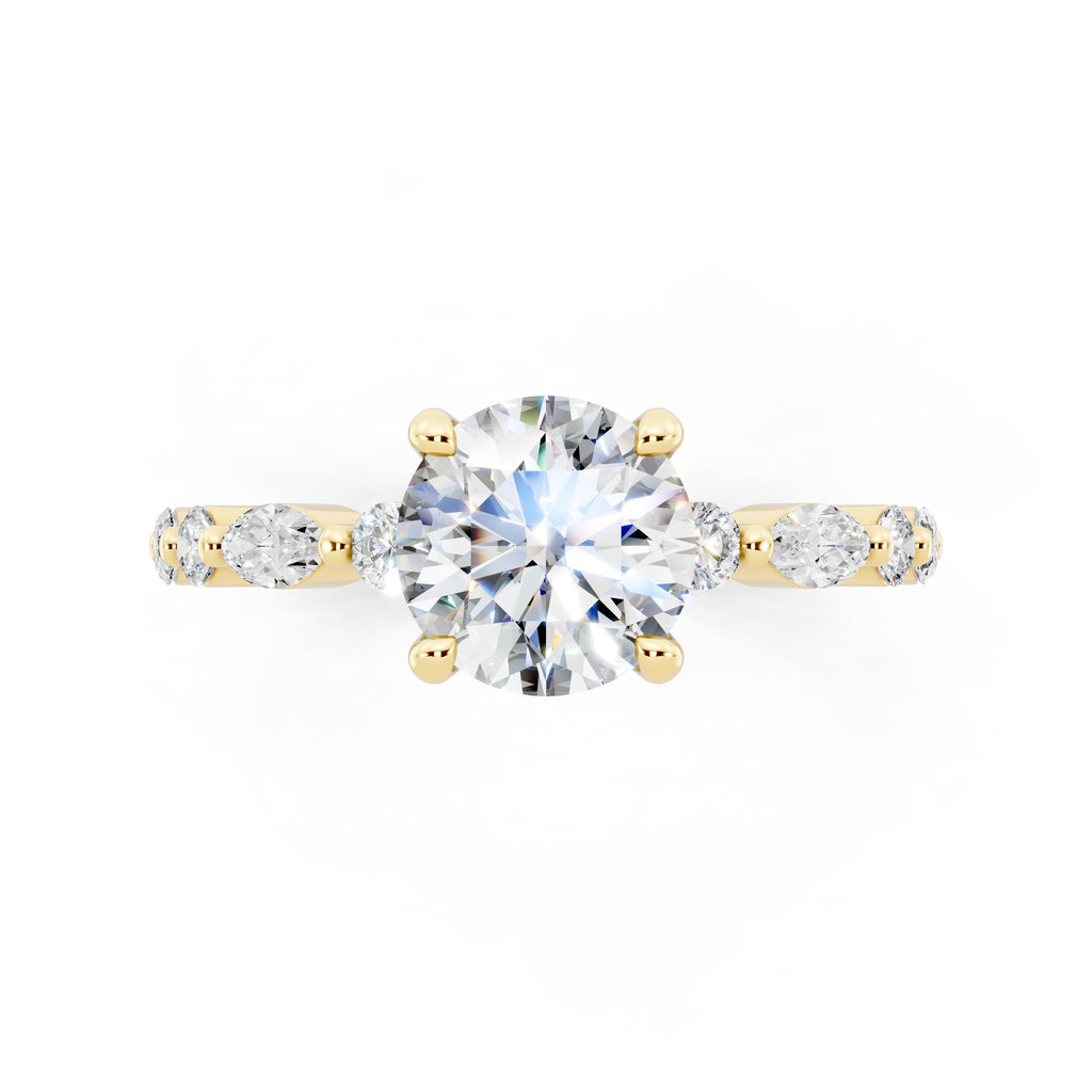 Customizable 1.3ct Round Cut Pavé Lab Diamond Engagement Ring with Marquise sides