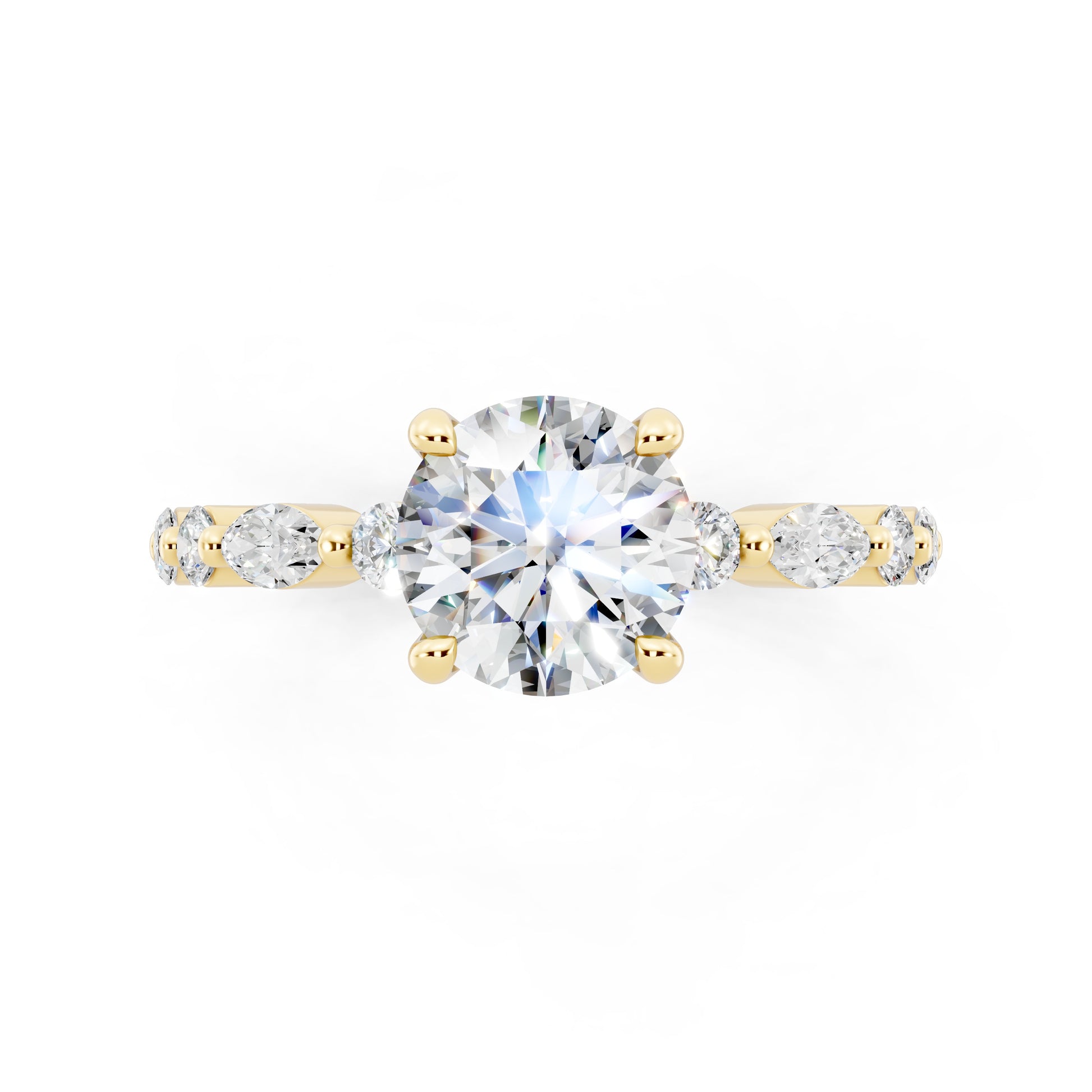 Customizable 1.3ct Round Cut Pavé Lab Diamond Engagement Ring with Marquise sides