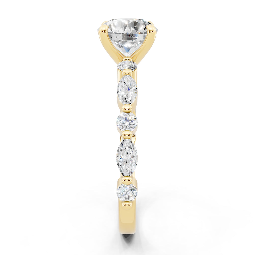 Customizable 1.3ct Round Cut Pavé Lab Diamond Engagement Ring with Marquise sides