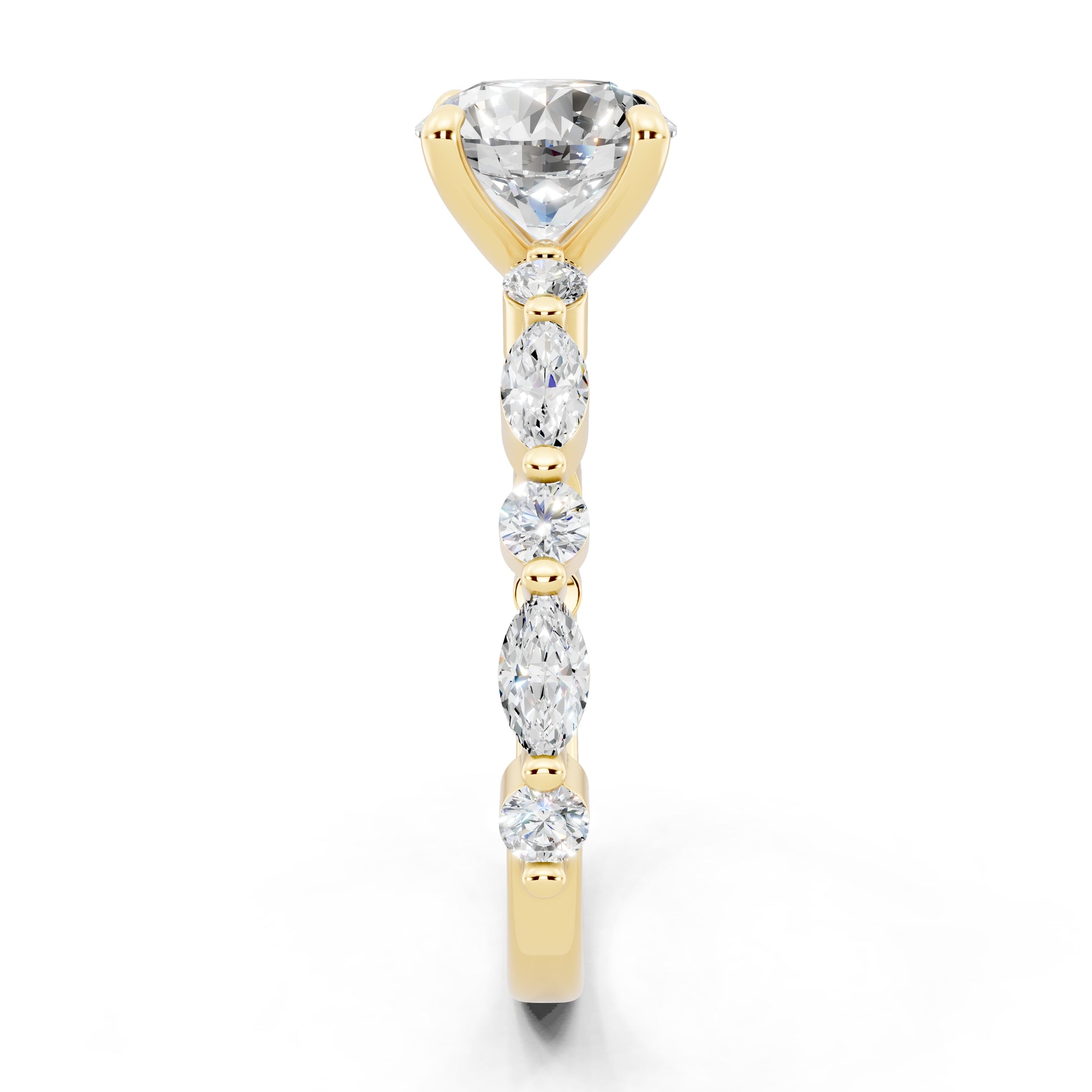 Customizable 1.3ct Round Cut Pavé Lab Diamond Engagement Ring with Marquise sides