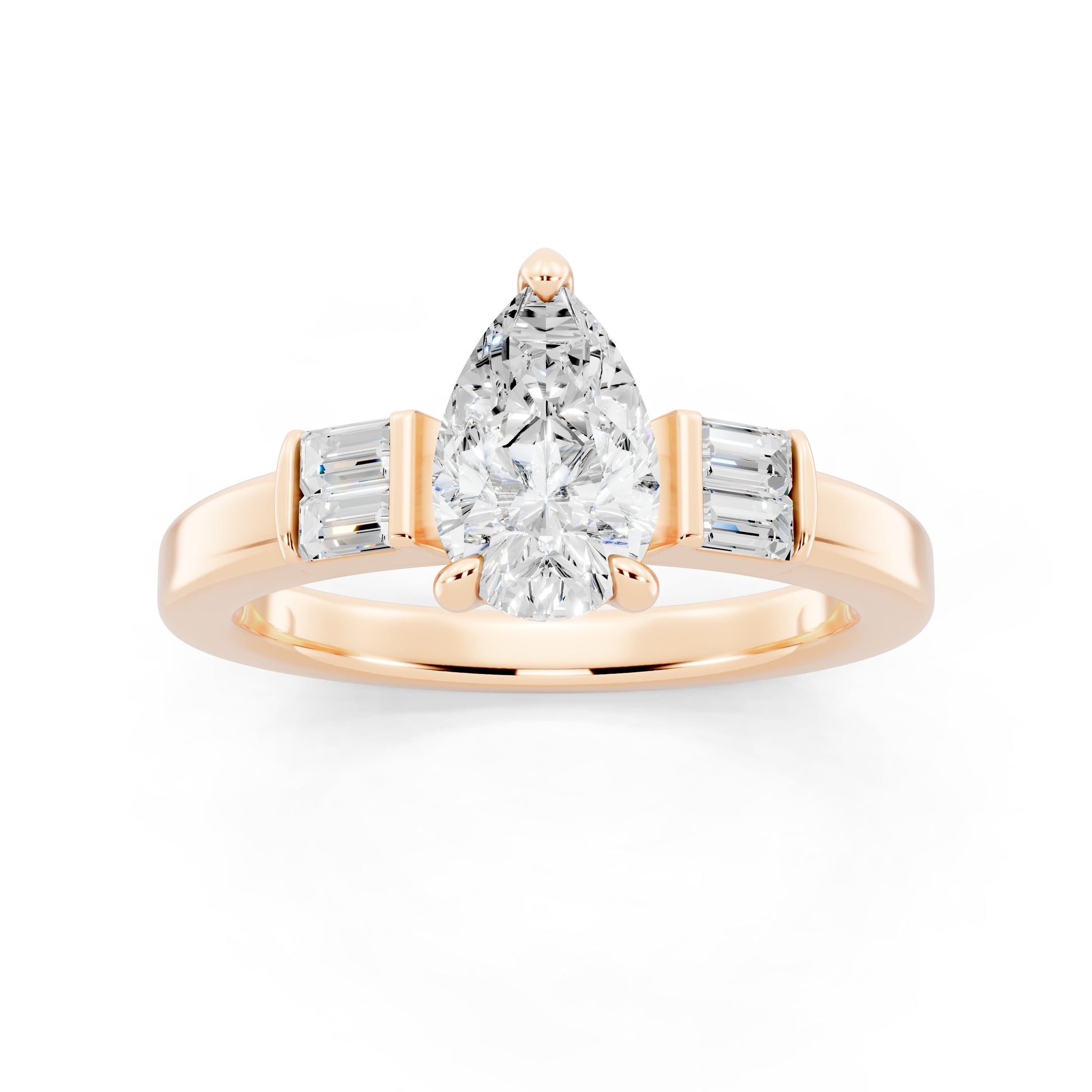Customizable 1ct Lab Diamond Pear cut Engagement Ring with 4 baguette side diamonds