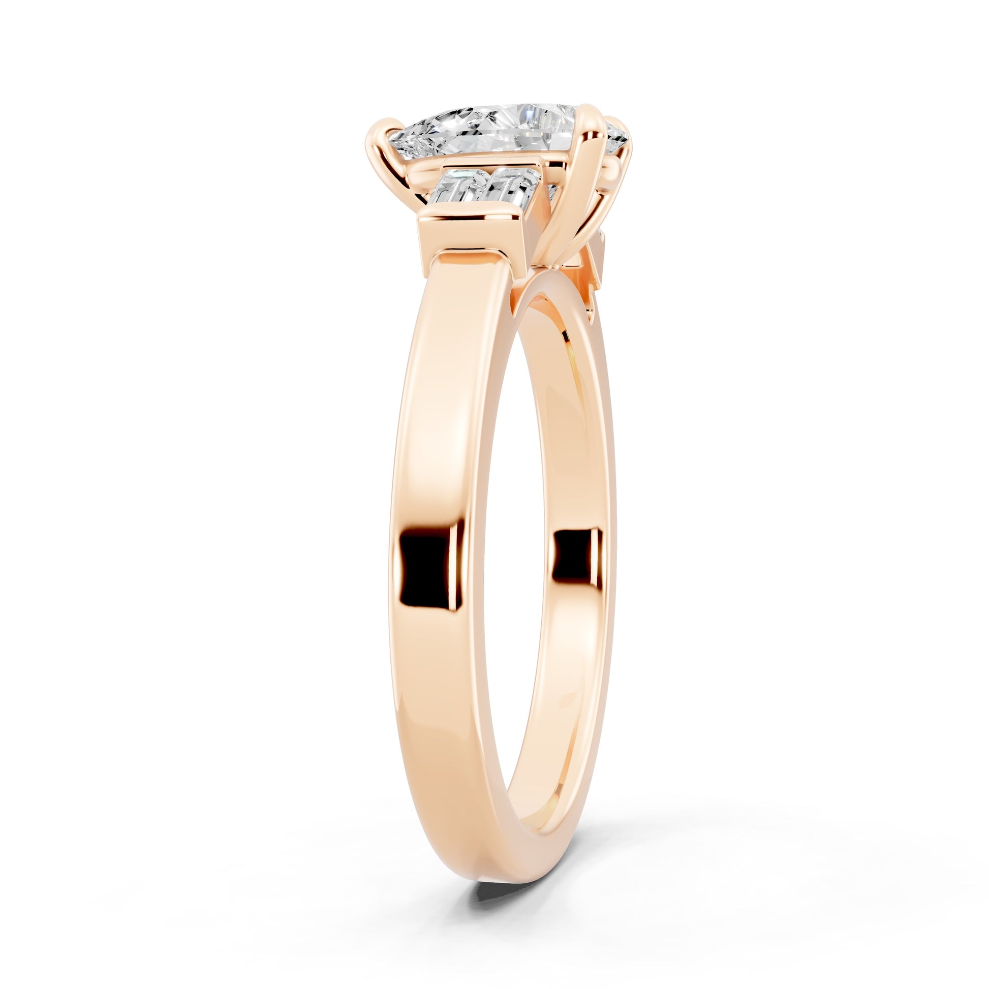 Customizable 1ct Lab Diamond Pear cut Engagement Ring with 4 baguette side diamonds