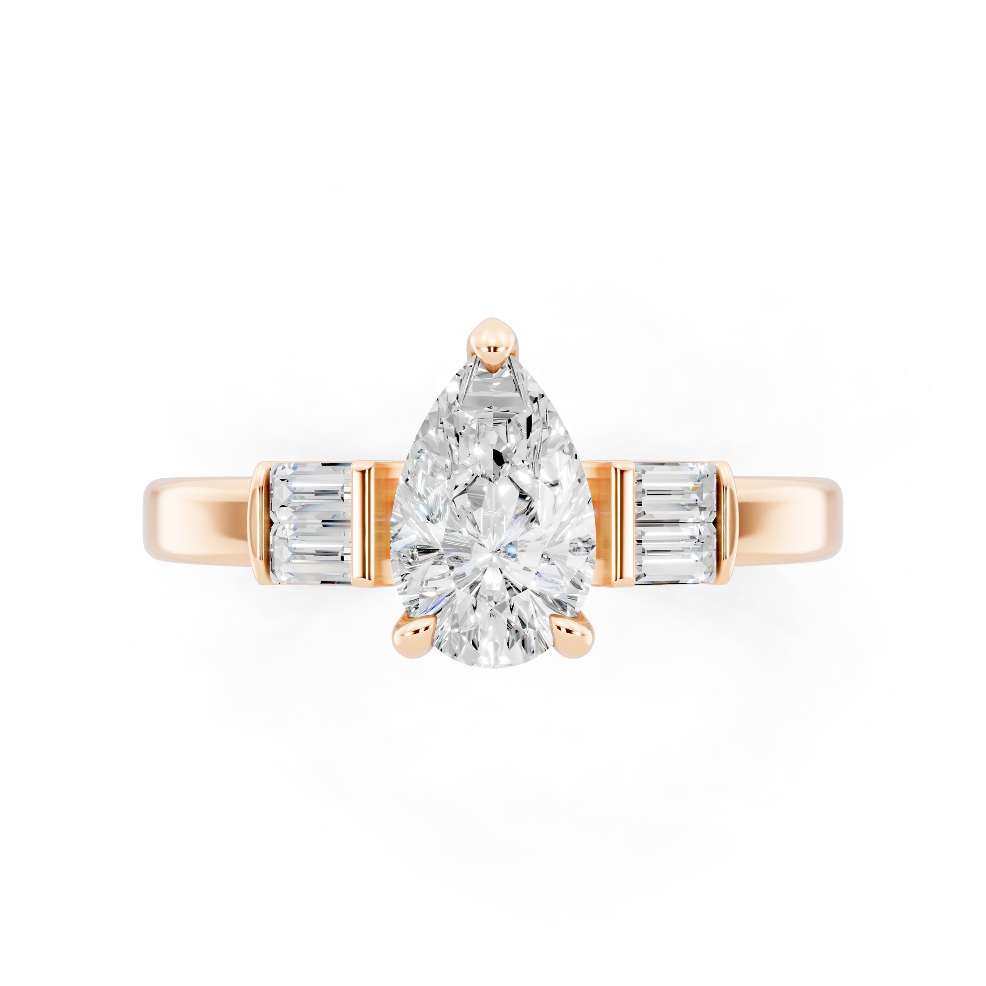 Customizable 1ct Lab Diamond Pear cut Engagement Ring with 4 baguette side diamonds