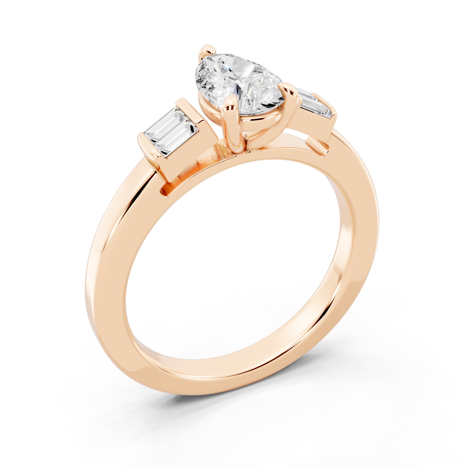 Customizable 1ct Lab Diamond Pear cut Engagement Ring with 4 baguette side diamonds