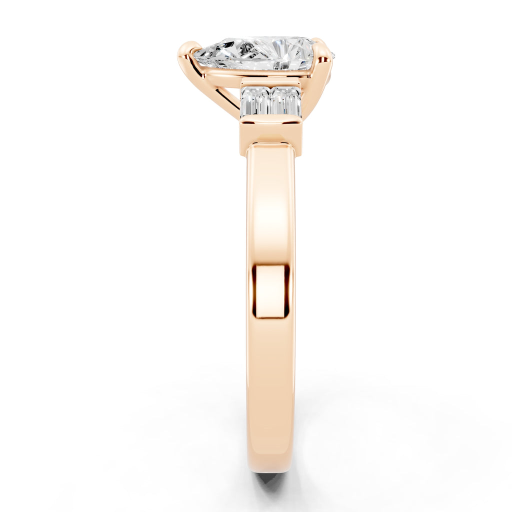 Customizable 1ct Lab Diamond Pear cut Engagement Ring with 4 baguette side diamonds