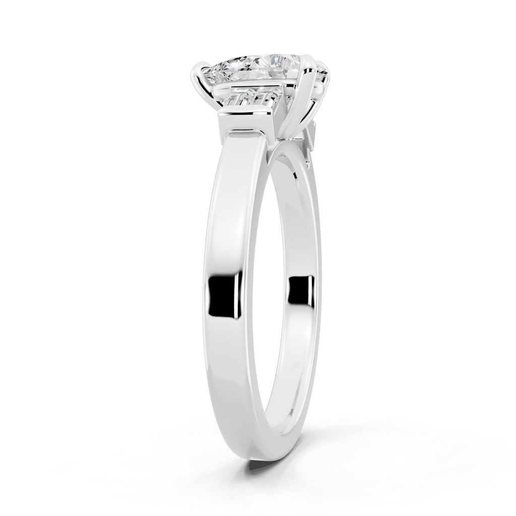 Customizable 1ct Lab Diamond Pear cut Engagement Ring with 4 baguette side diamonds