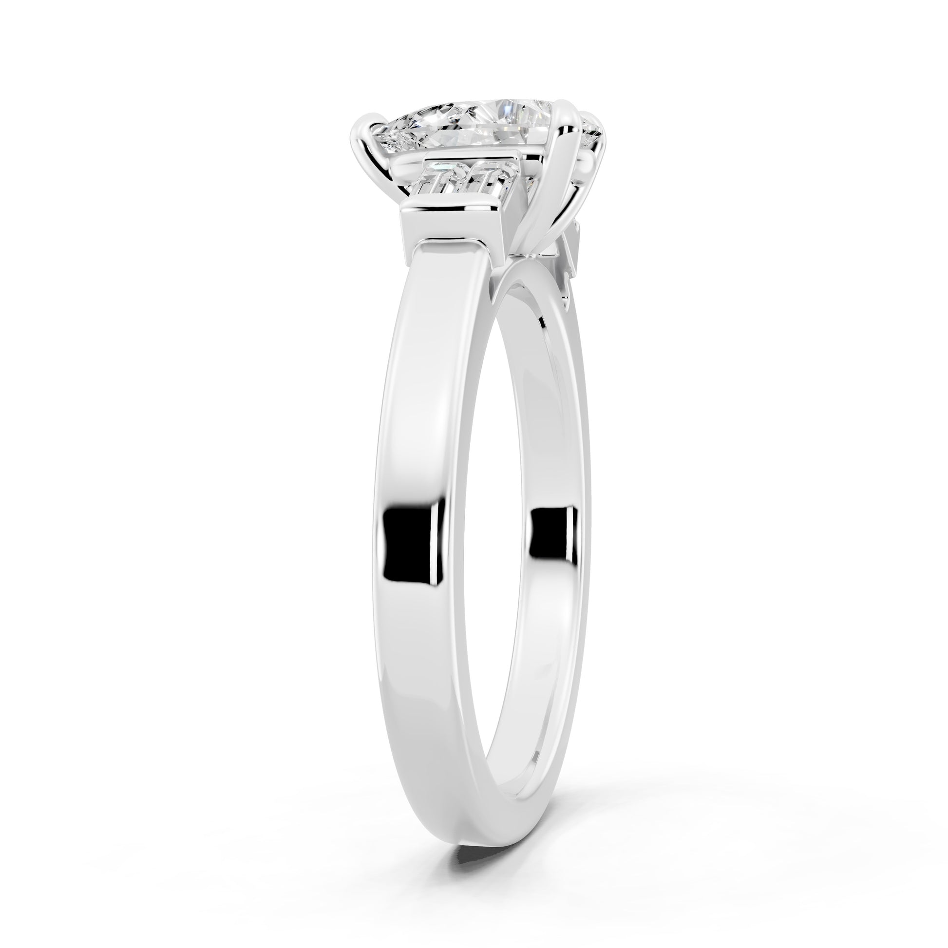 Customizable 1ct Lab Diamond Pear cut Engagement Ring with 4 baguette side diamonds